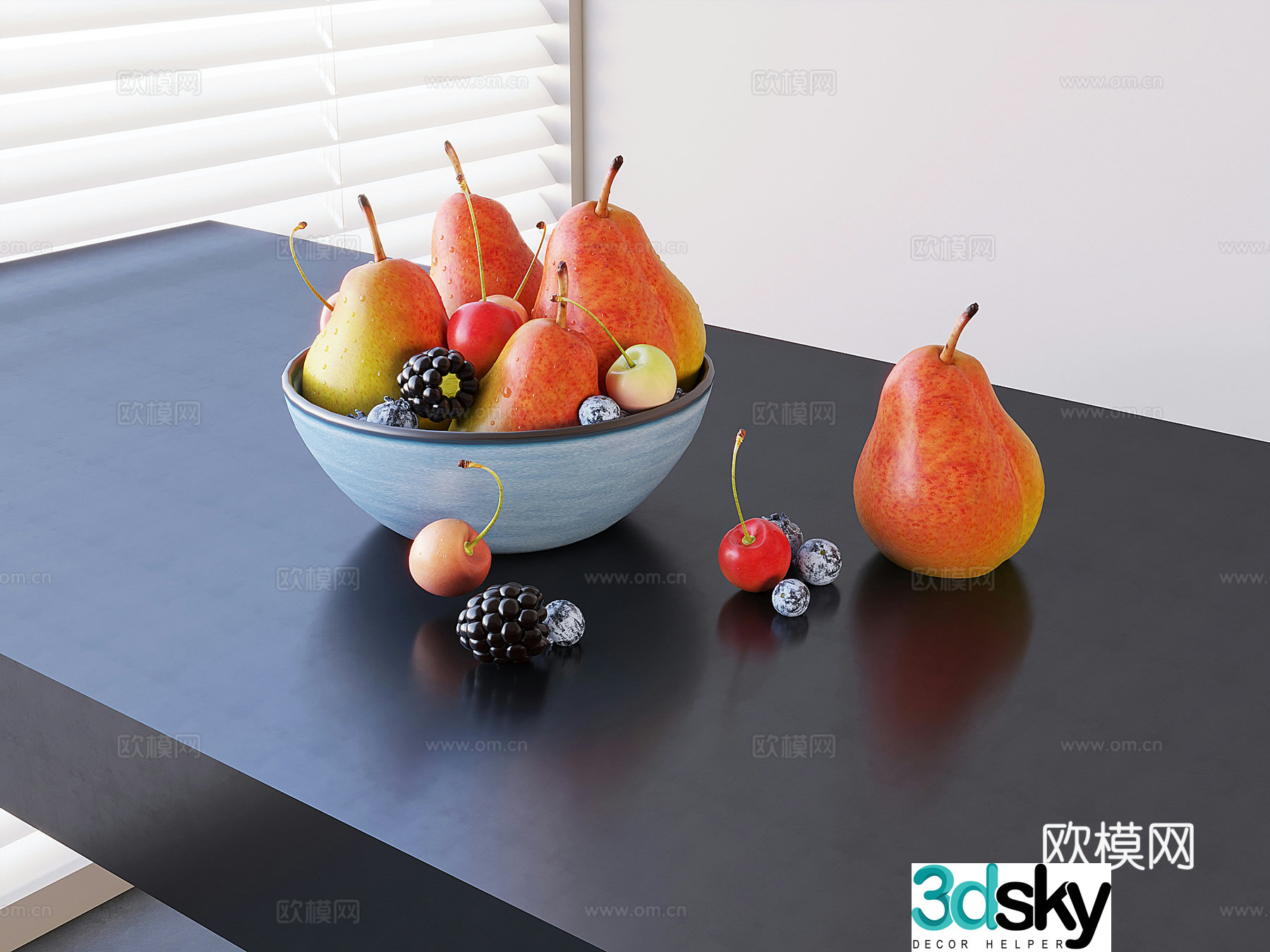 Fruit Cherry Cherry Blueberry Pear Mulberry 3D Model