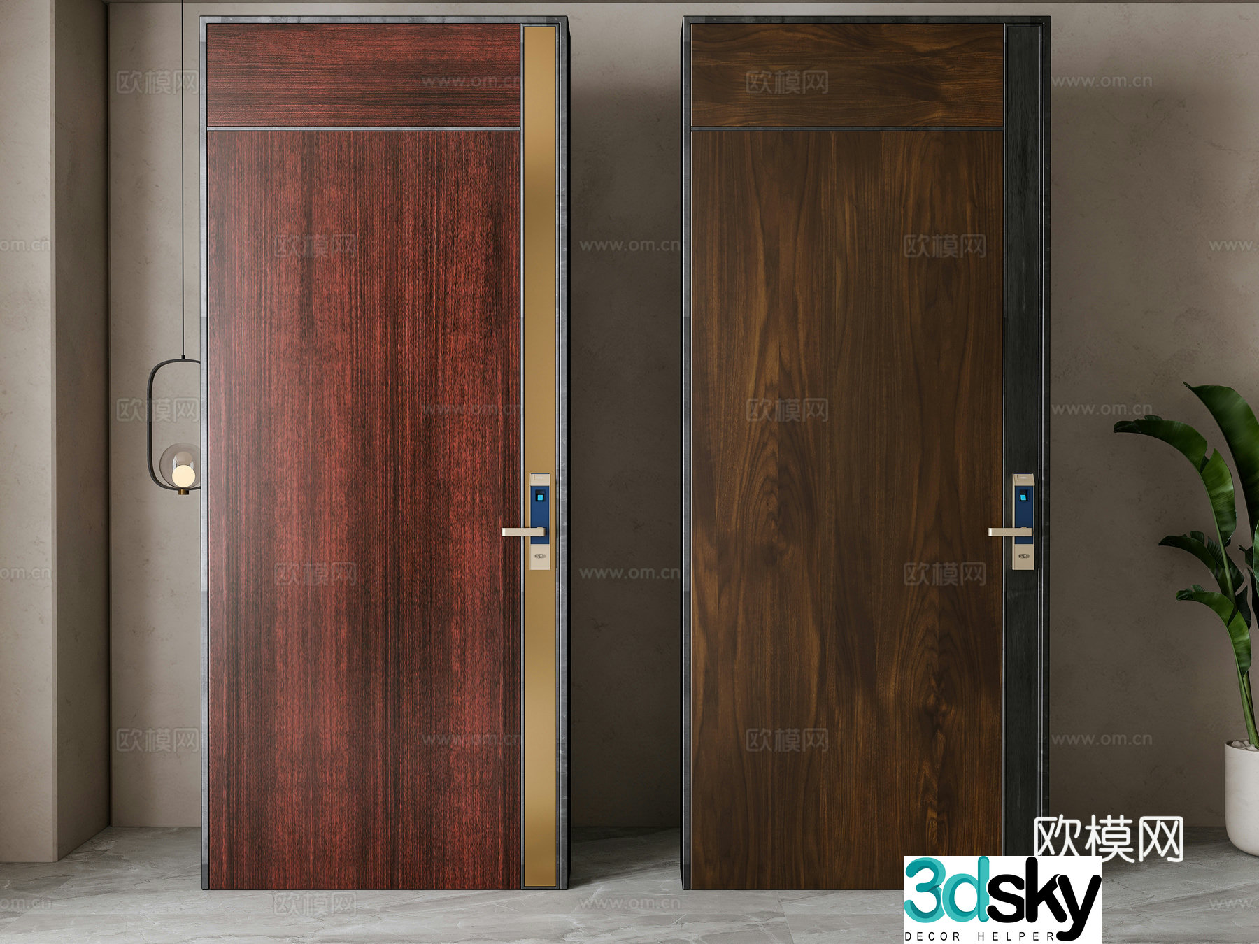 Modern single-open door bedroom door 3d model