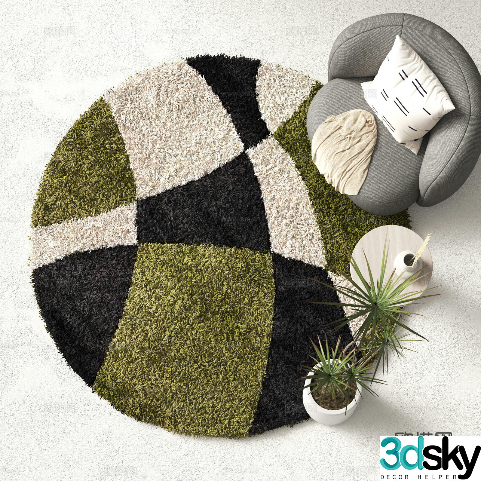 Modern round carpet Plush carpet 3d model