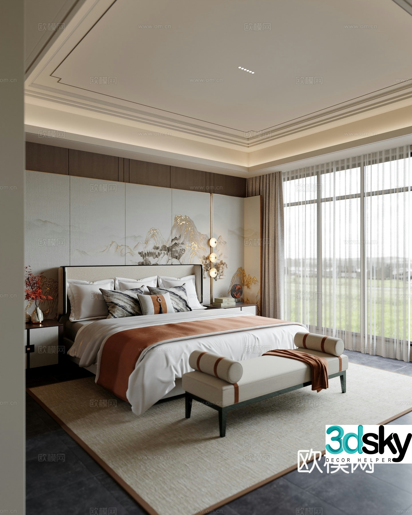 New Chinese style bedroom master bedroom 3d model