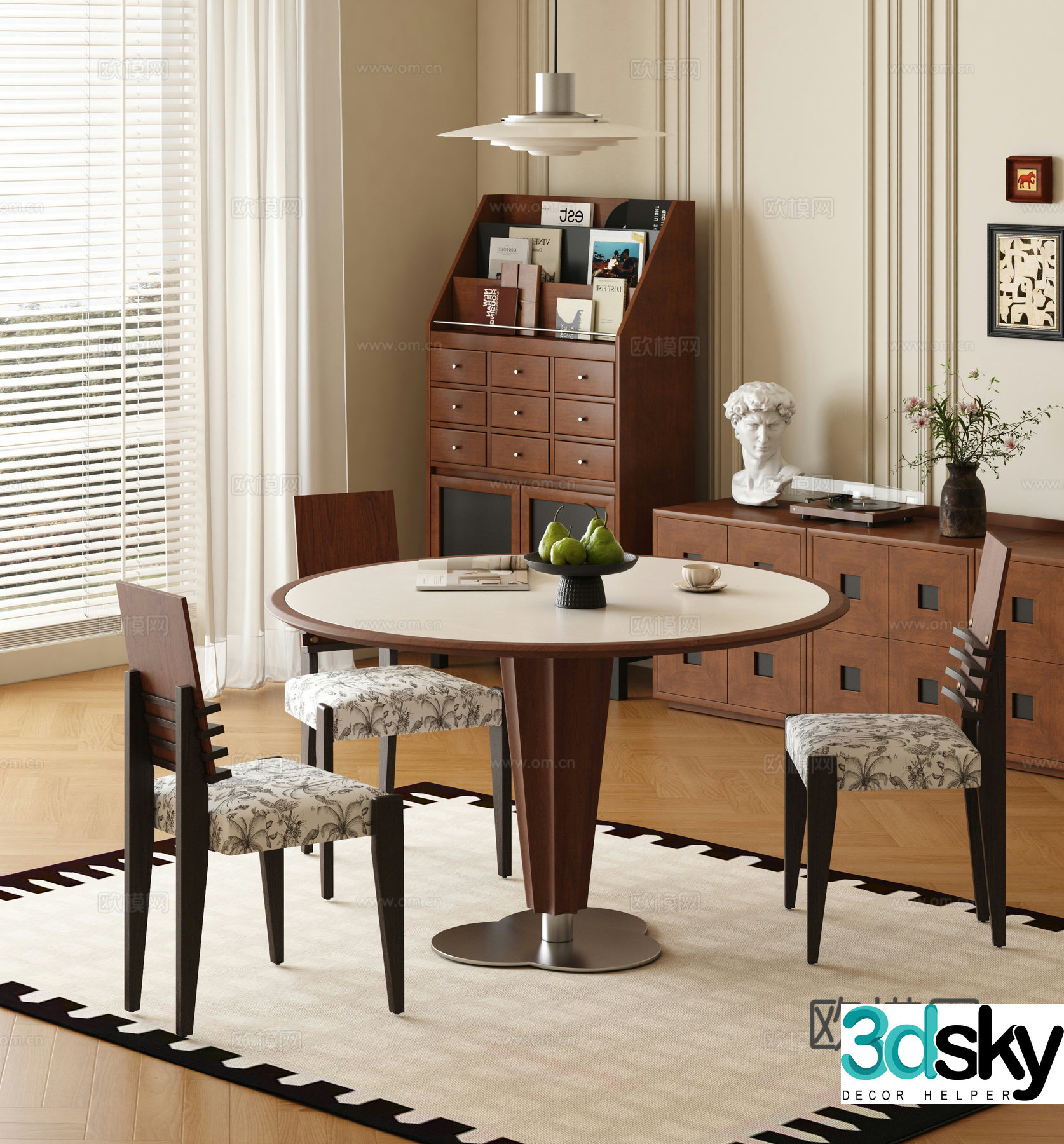 Medium style round dining table and chair 3D model