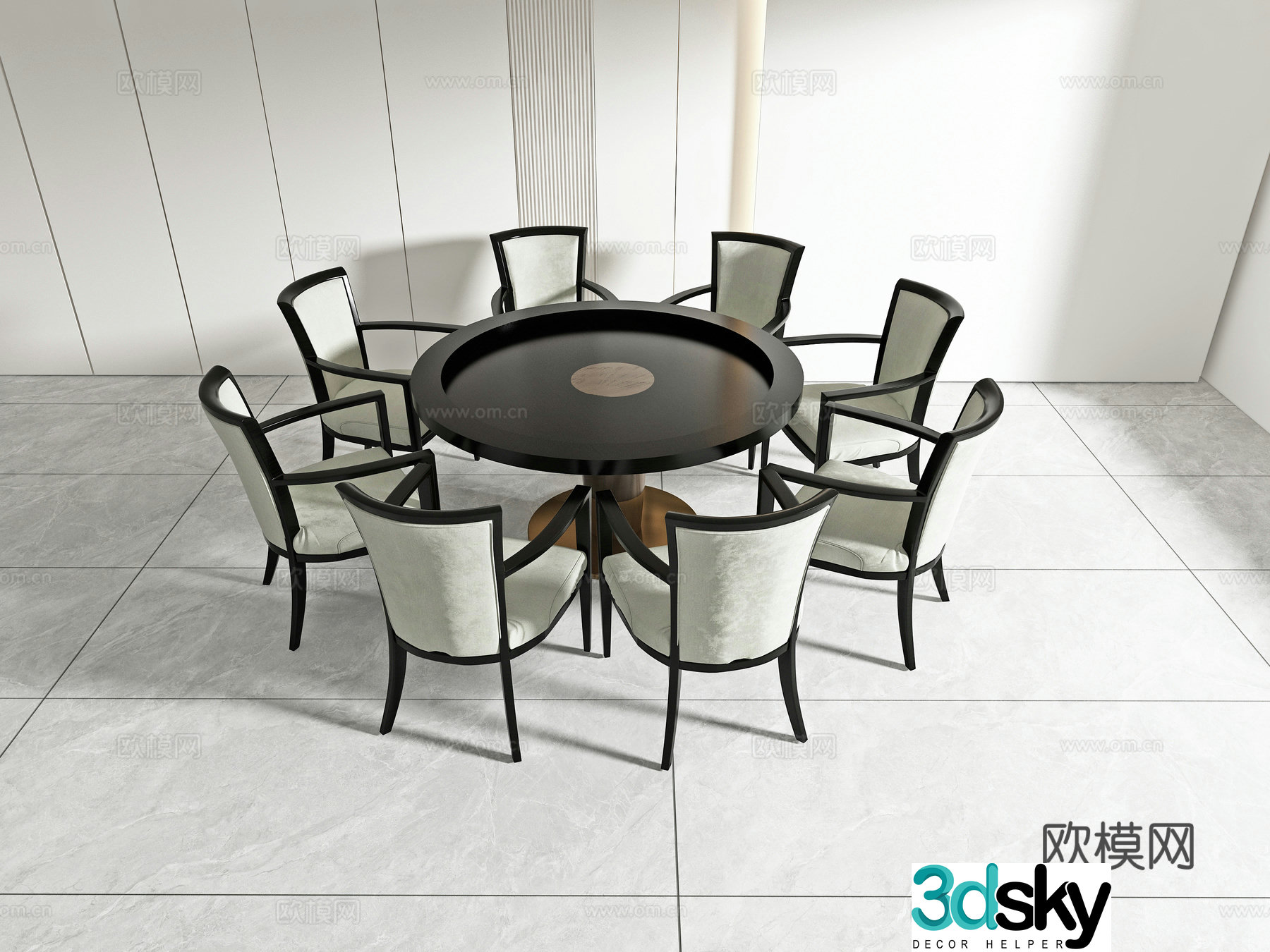 Chinese dining table and chair 3D model