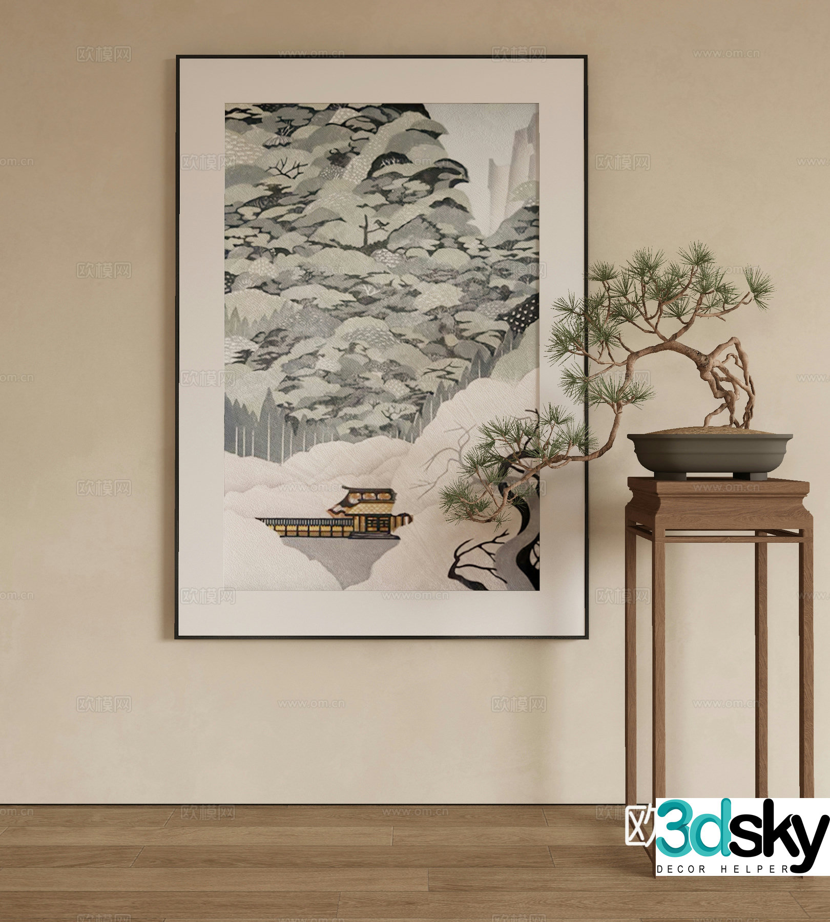 New Chinese landscape painting decorative painting 3D model