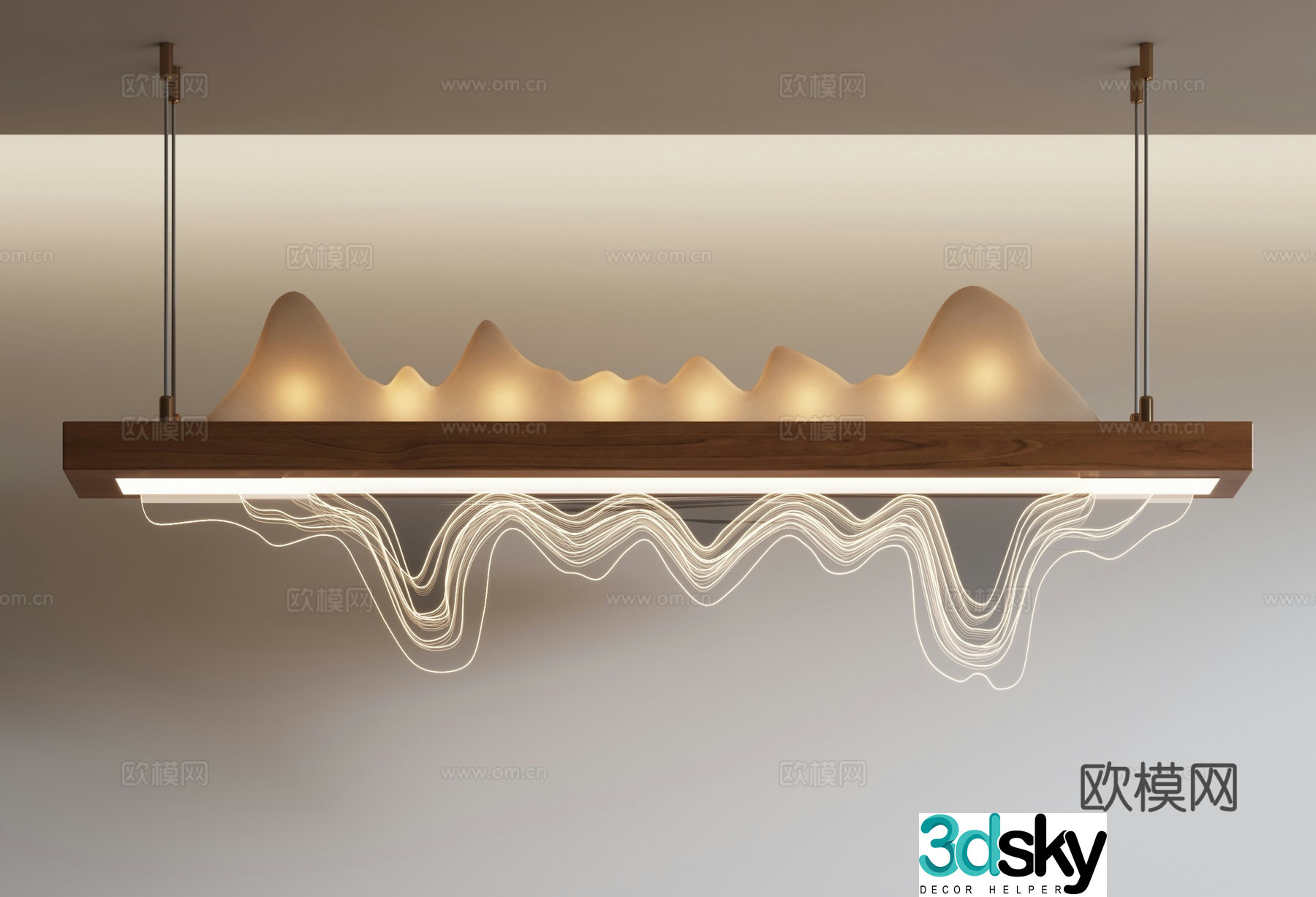 New Chinese style chandelier long chandelier landscape chandelier 3d model