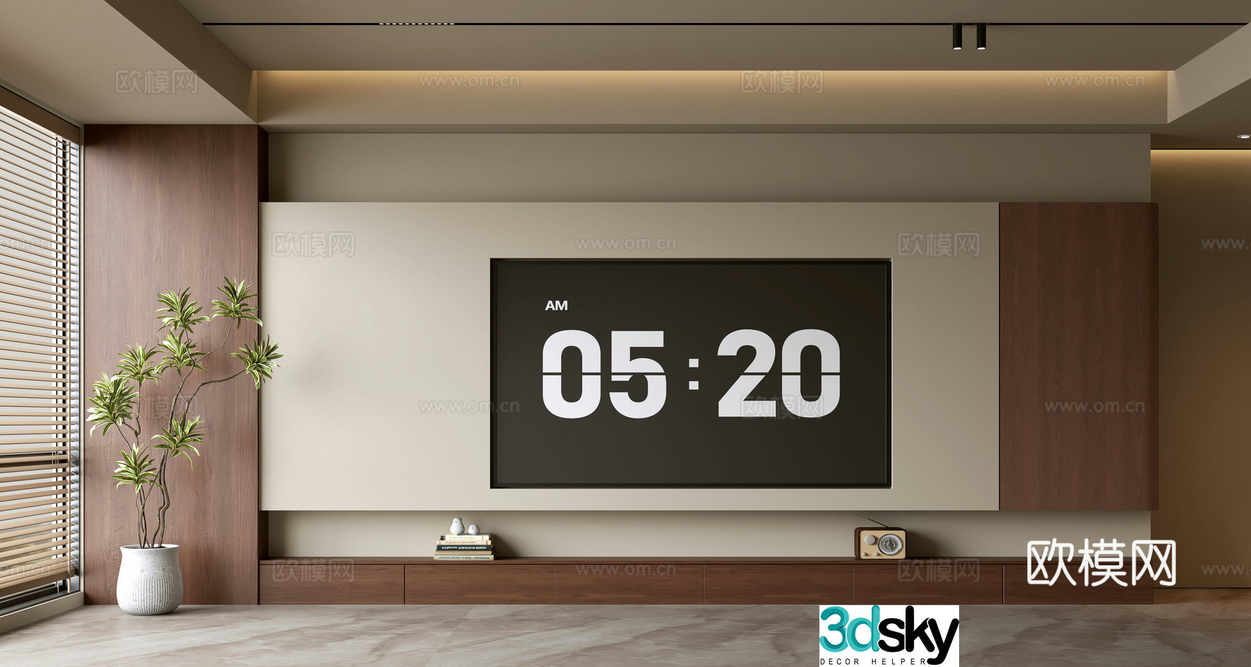 Middle-aged TV background wall 3d model