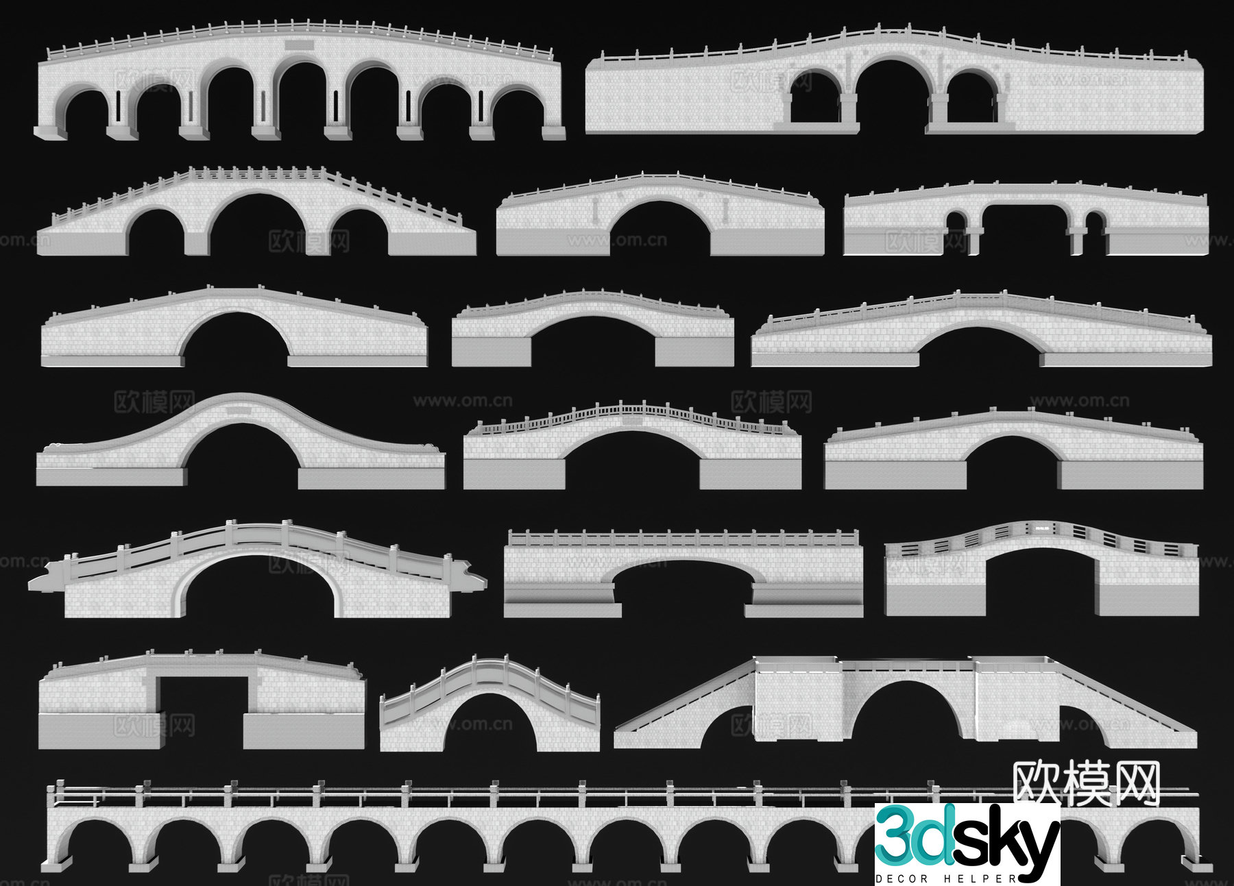 Chinese style stone arch bridge stone bridge landscape bridge covered bridge stone bridge small bridge ancient bridge flat bridge 3D model