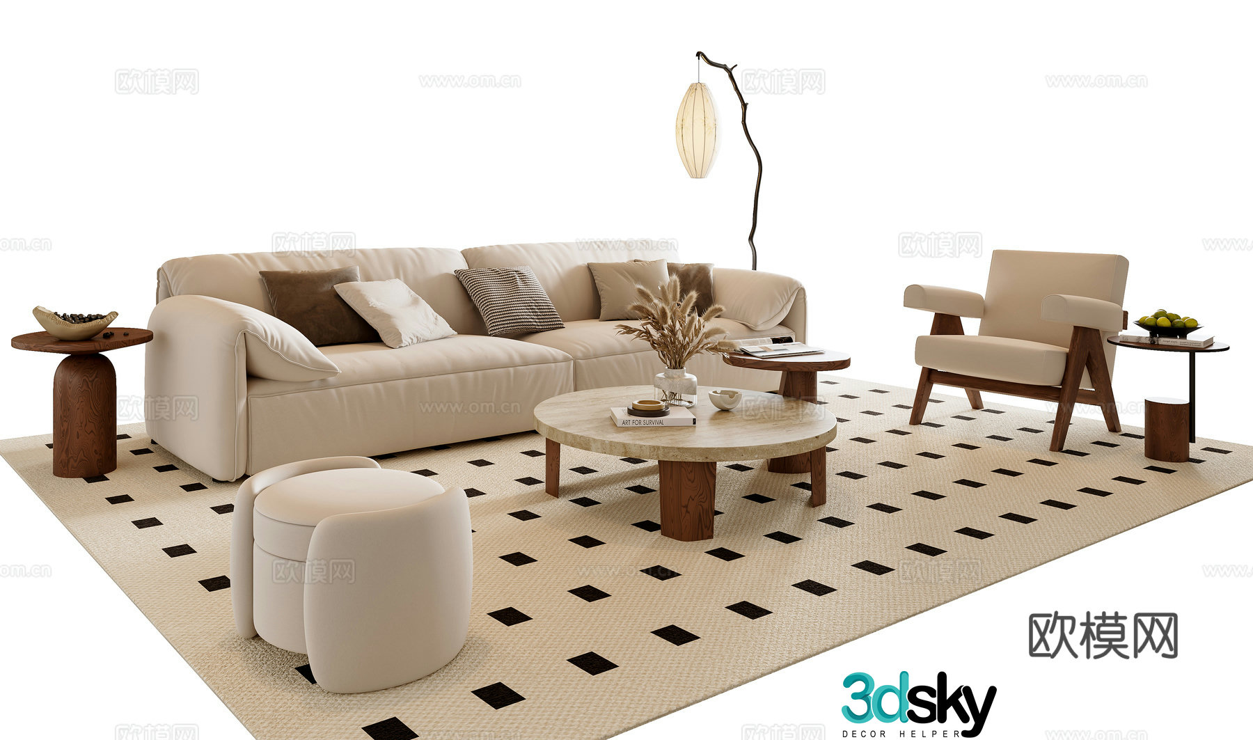 Middle style combination sofa 3D model