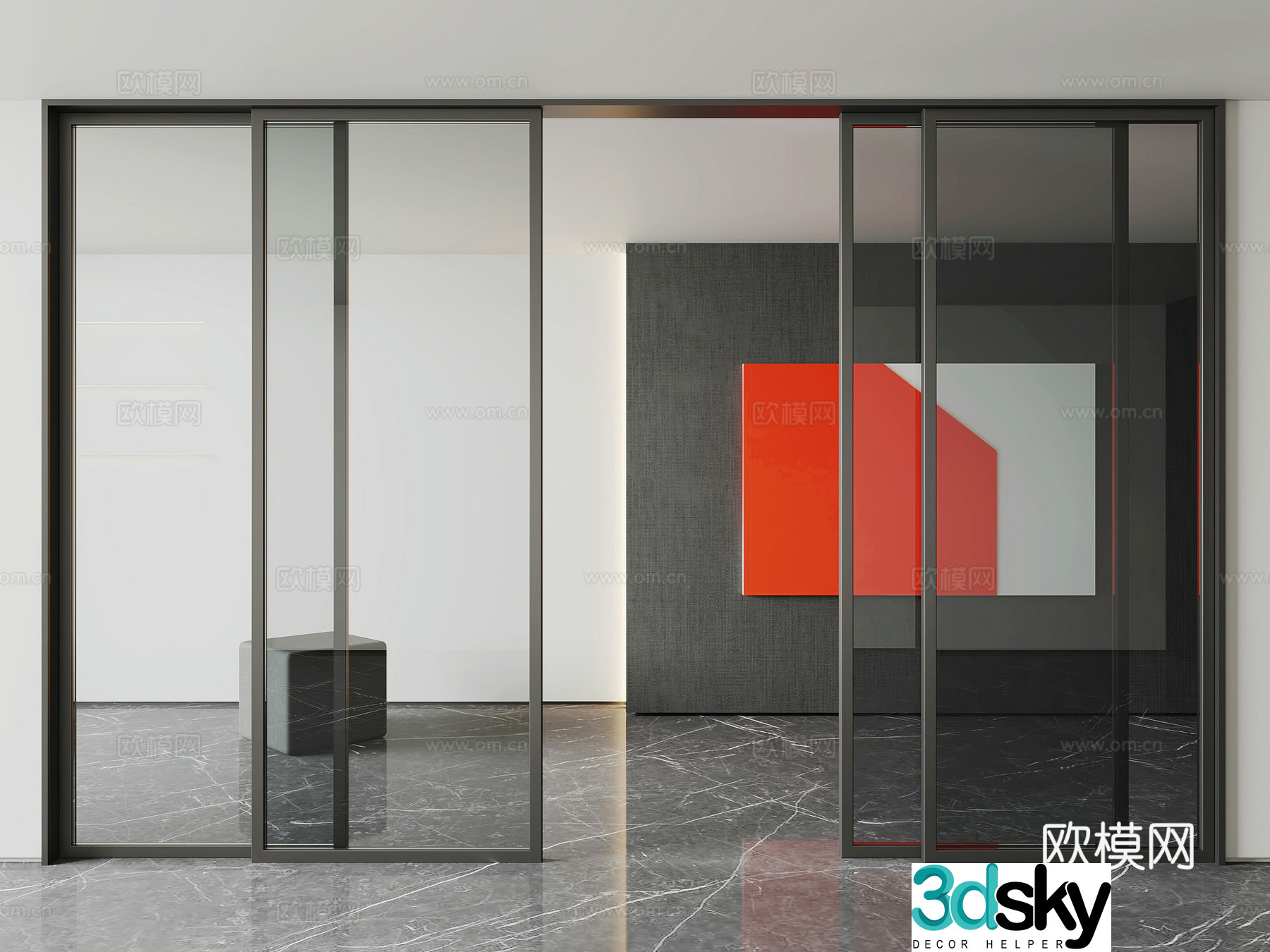 Modern glass sliding door kitchen door sliding door 3d model
