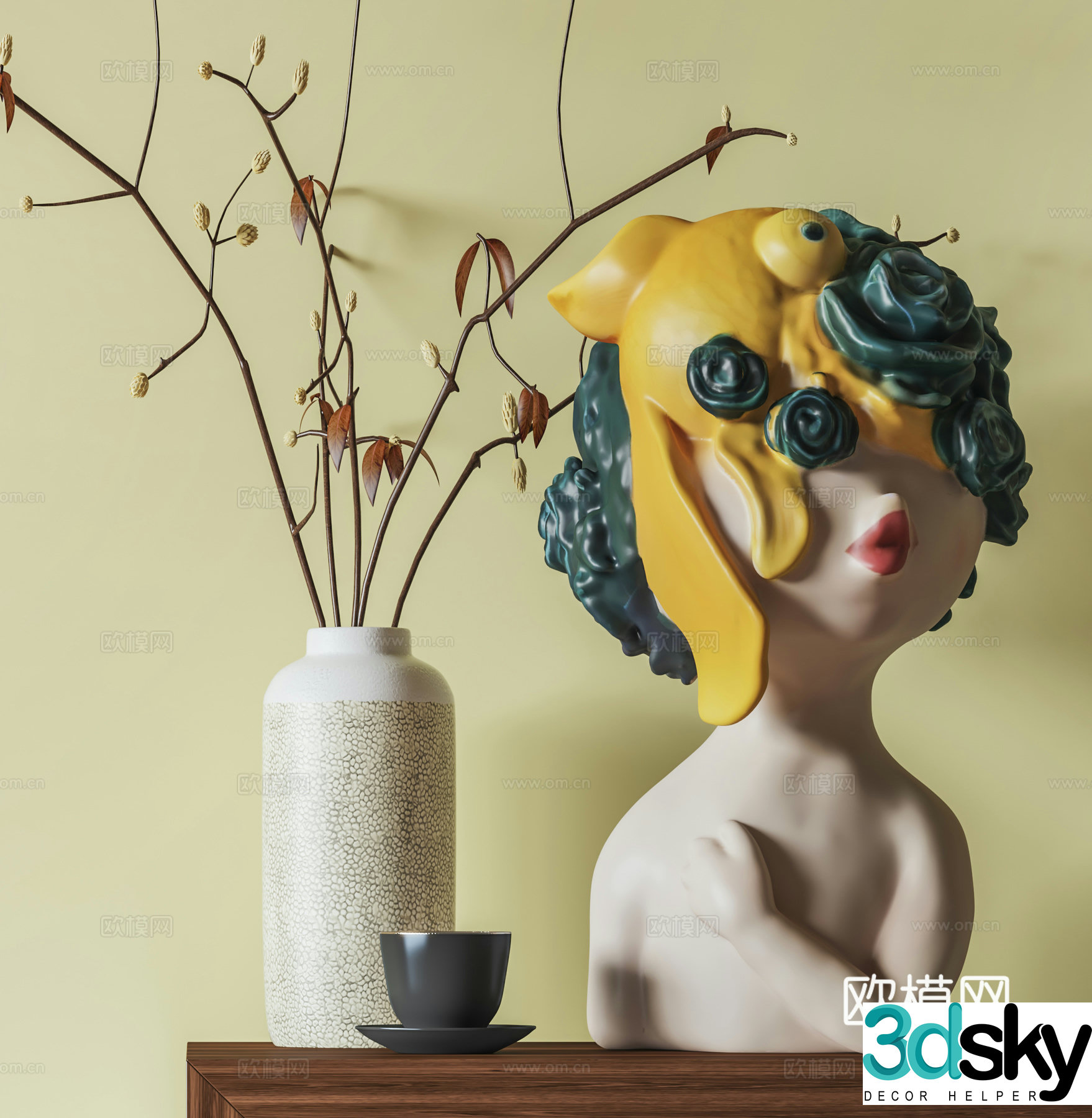 Middle style desktop ornaments vase sculpture 3d model
