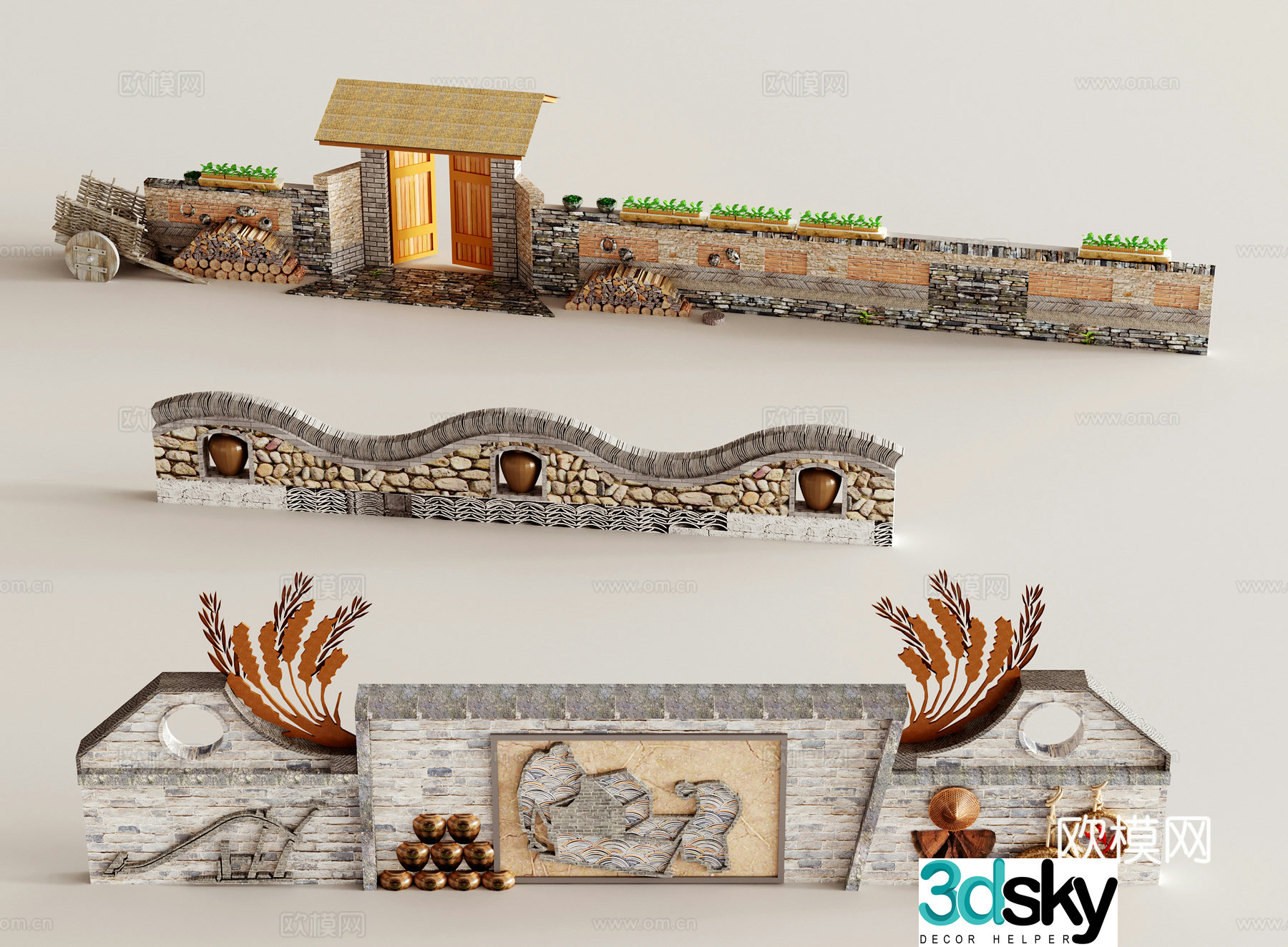 Modern Village Villa Wall Wall Wall Courtyard Folk Wall 3D Model