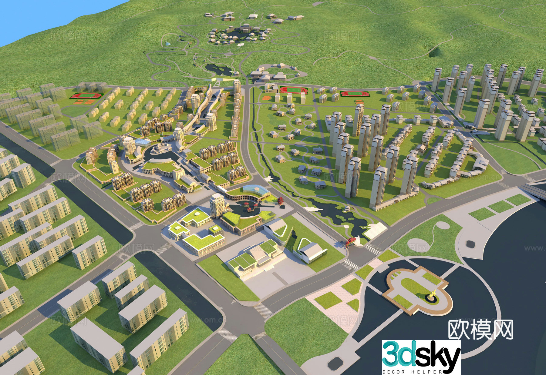 Bird’s view of residential community 3D model