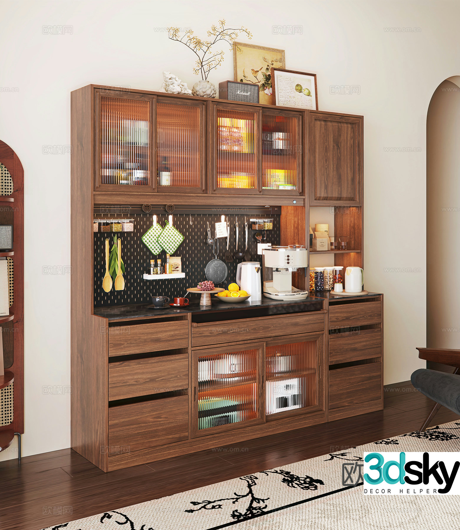 Middle -aged Wind Counter Cabinet 3D Model