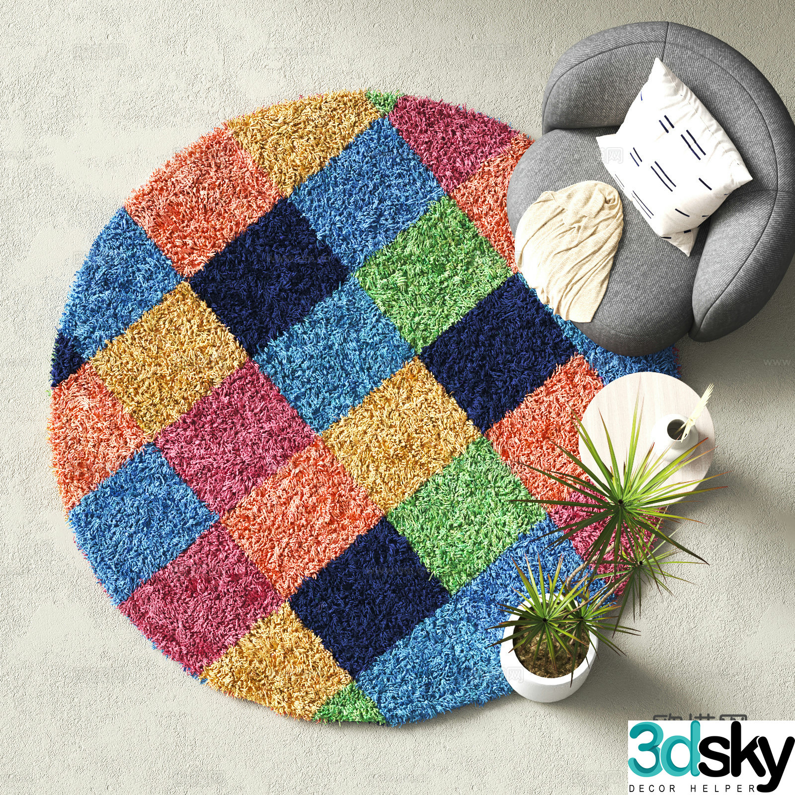 Modern round carpet Plush carpet 3d model