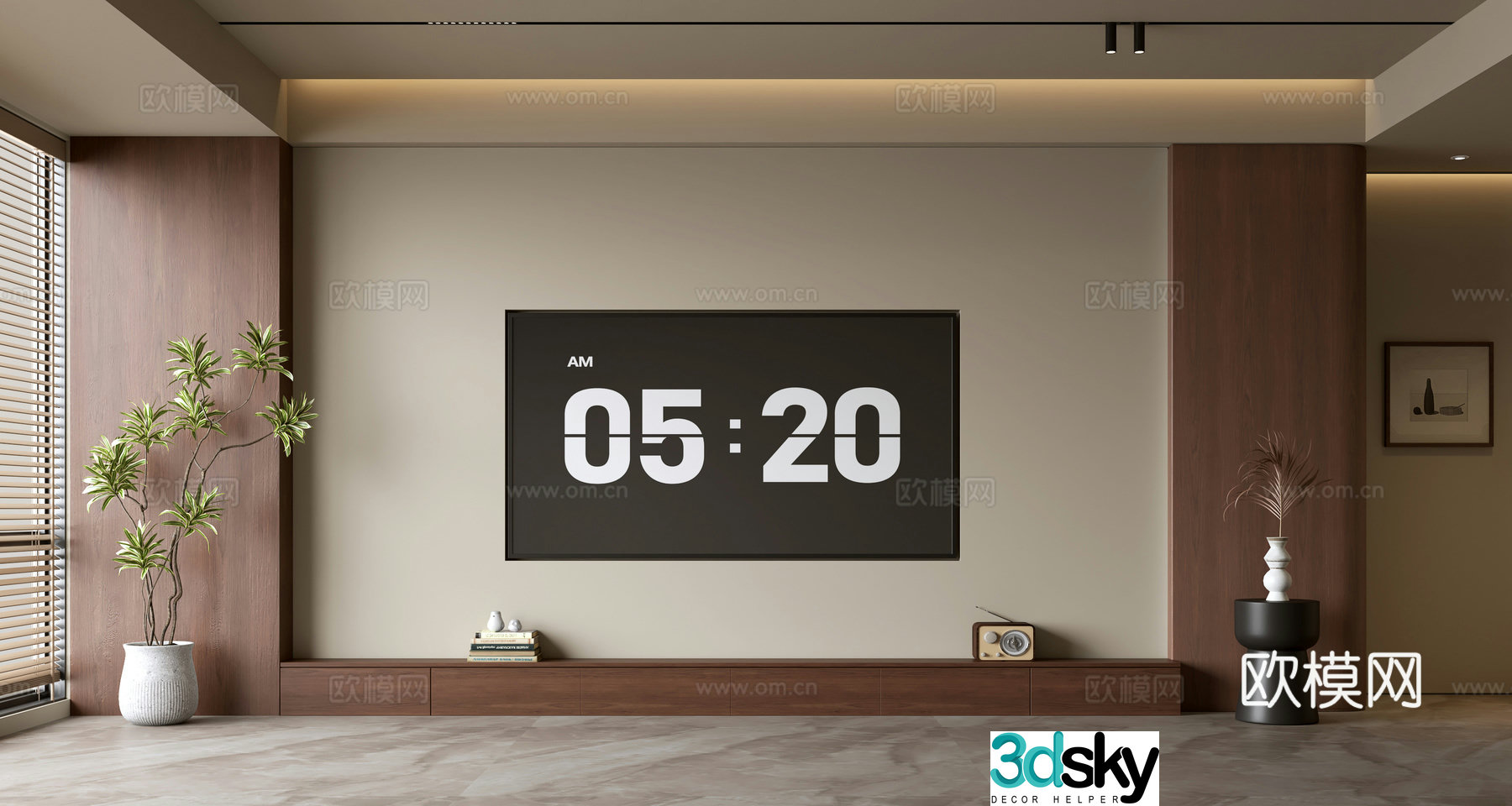 Middle-aged TV background wall 3d model