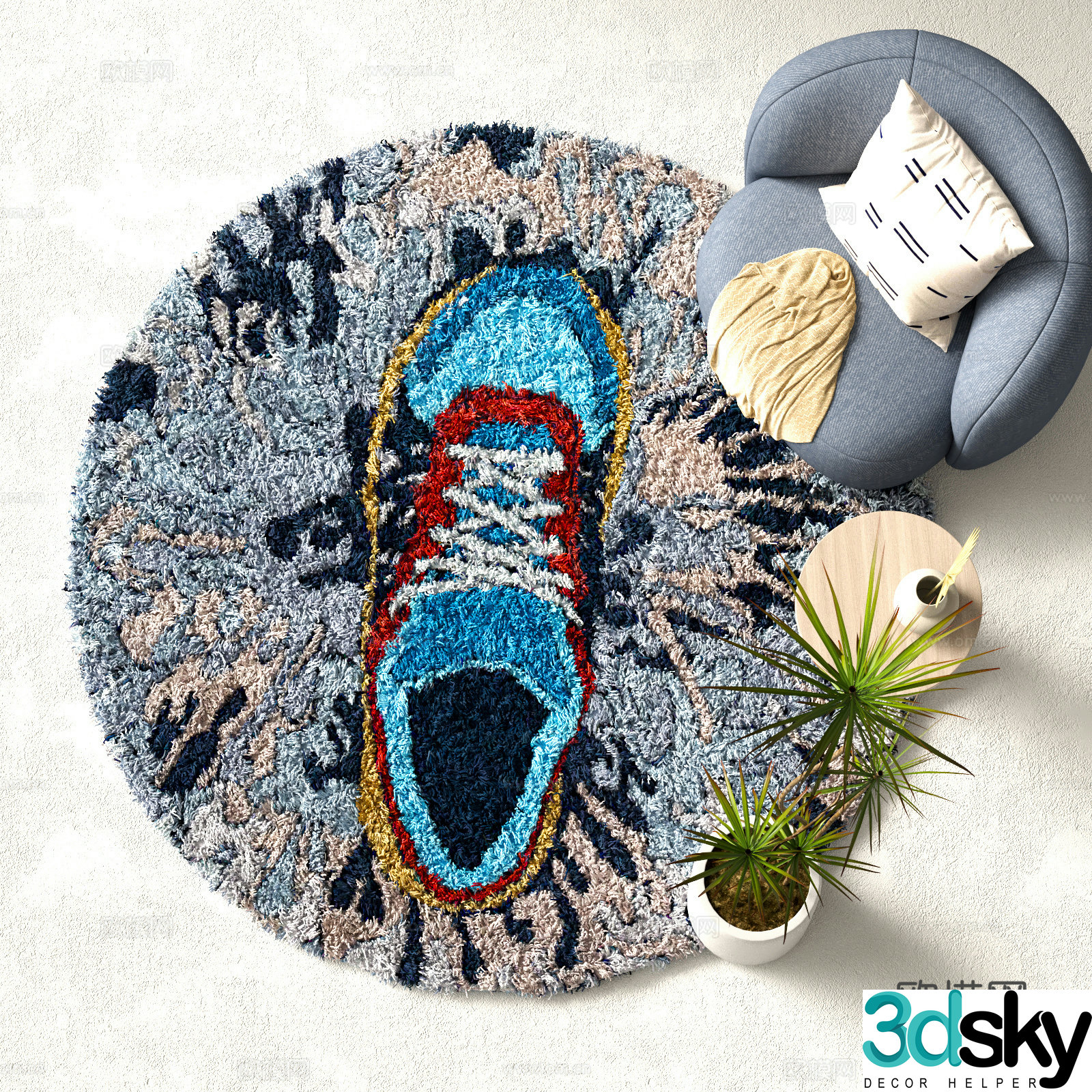 Modern round carpet Plush carpet 3d model