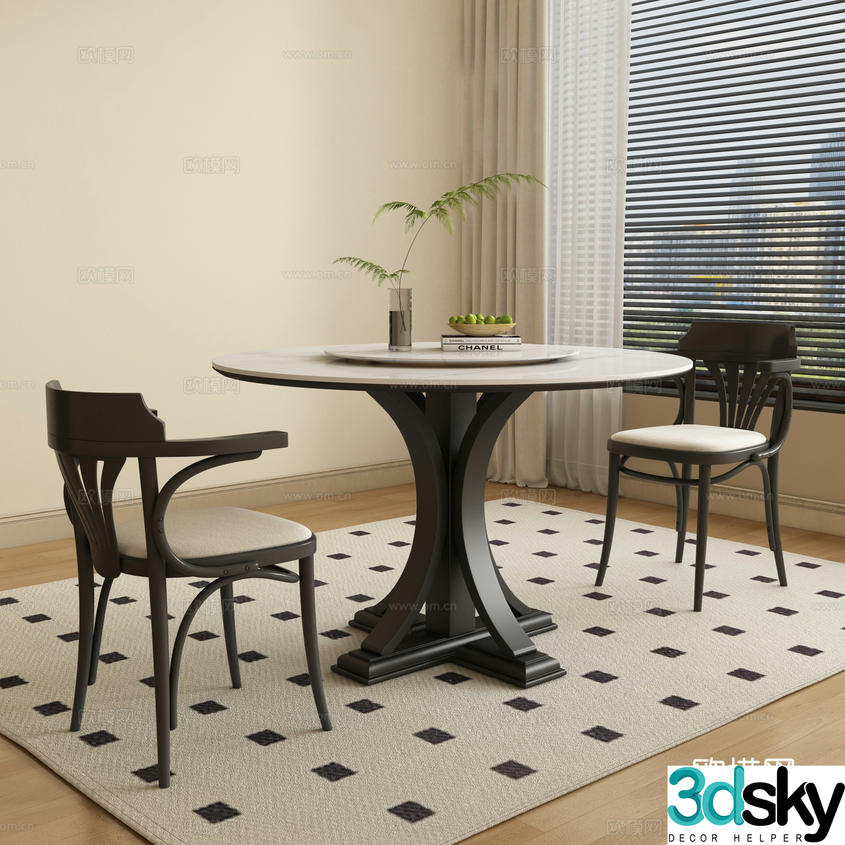 French round dining table and chair 3d model