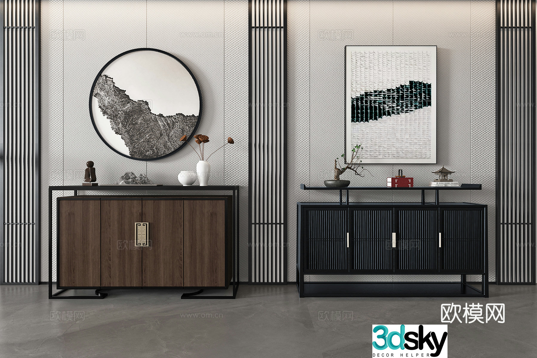 New Chinese style entrance cabinet Duanjing cabinet 3D model