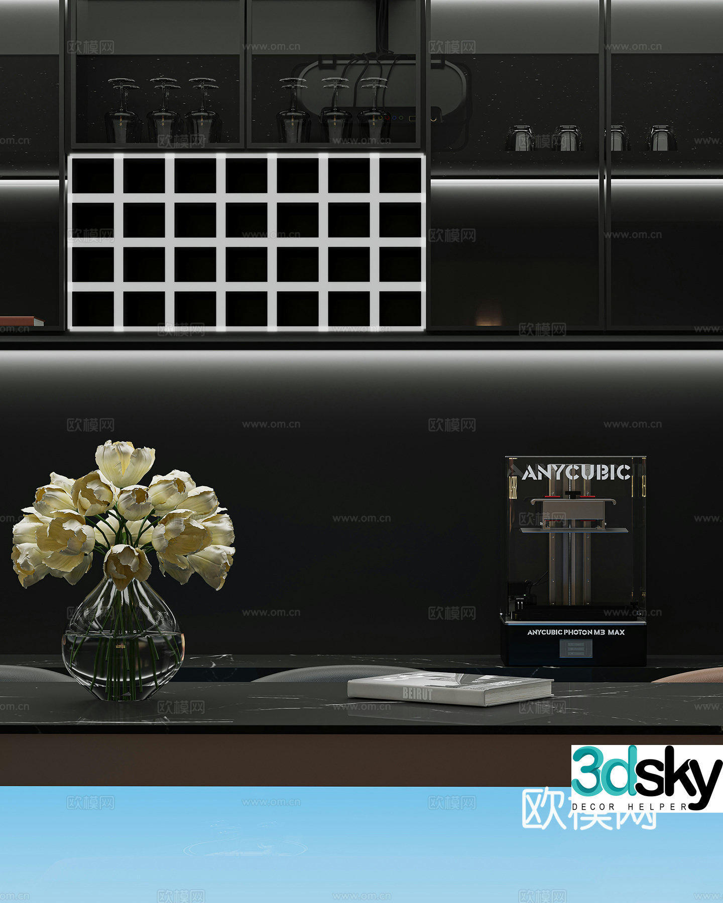 Modern jewelry ornaments Flower art Book 3D model