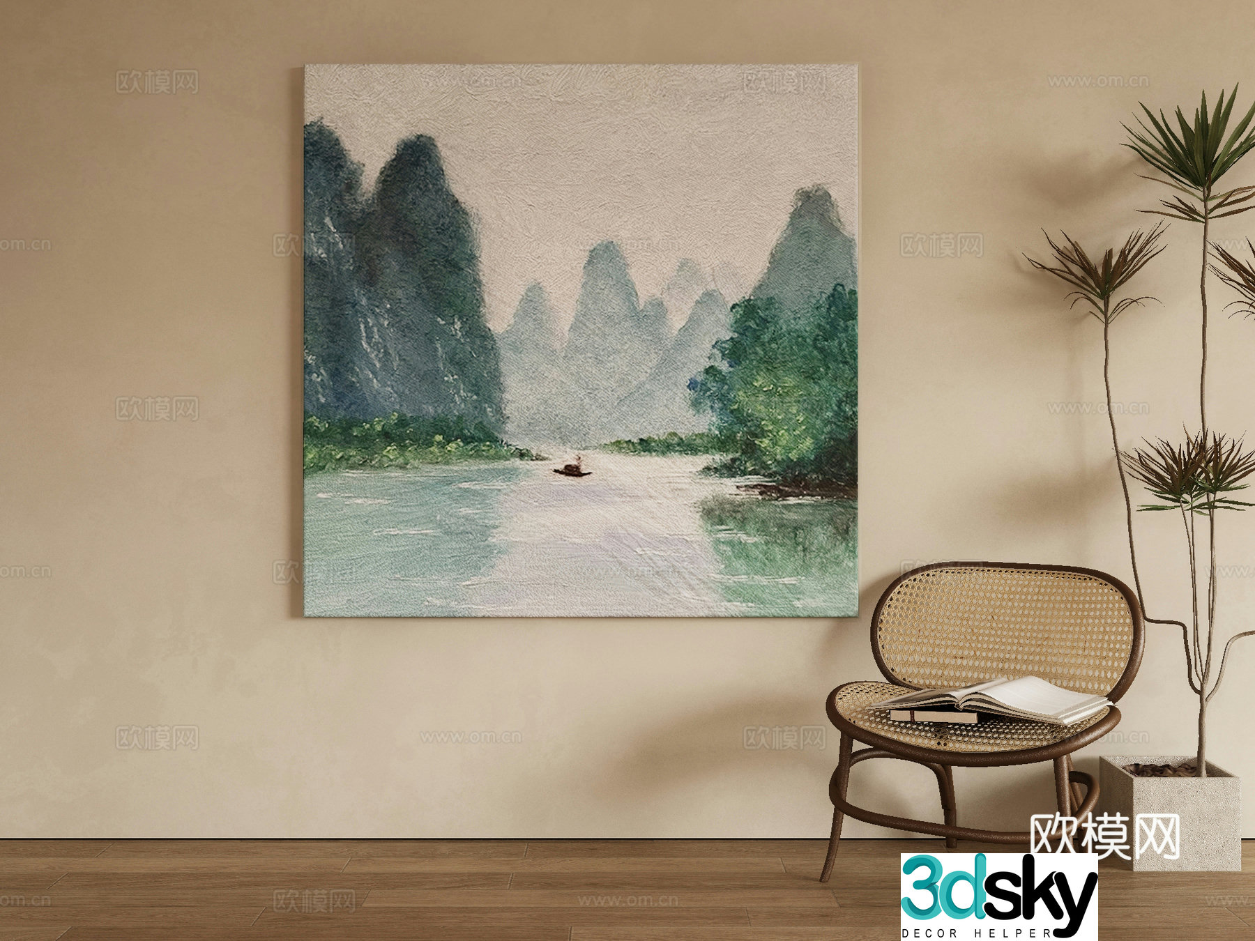 Modern oil painting landscape painting decorative painting 3d model