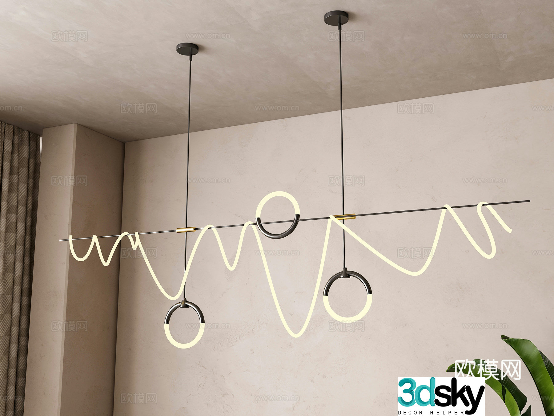 Modern long chandeliers 3d model