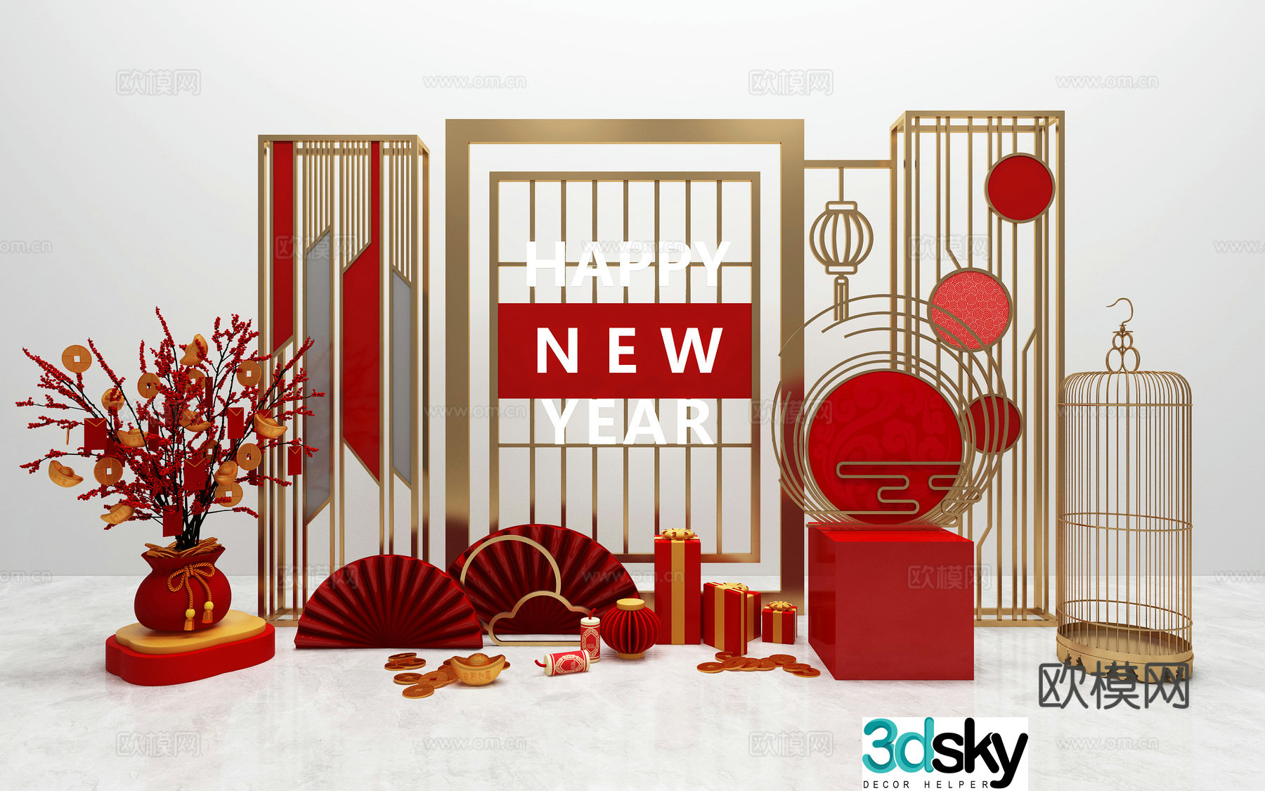 3D model of beautiful windows in the new year