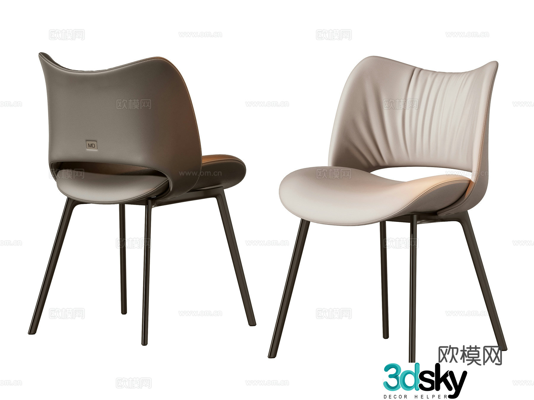 Modern single chair dining chair 3D model