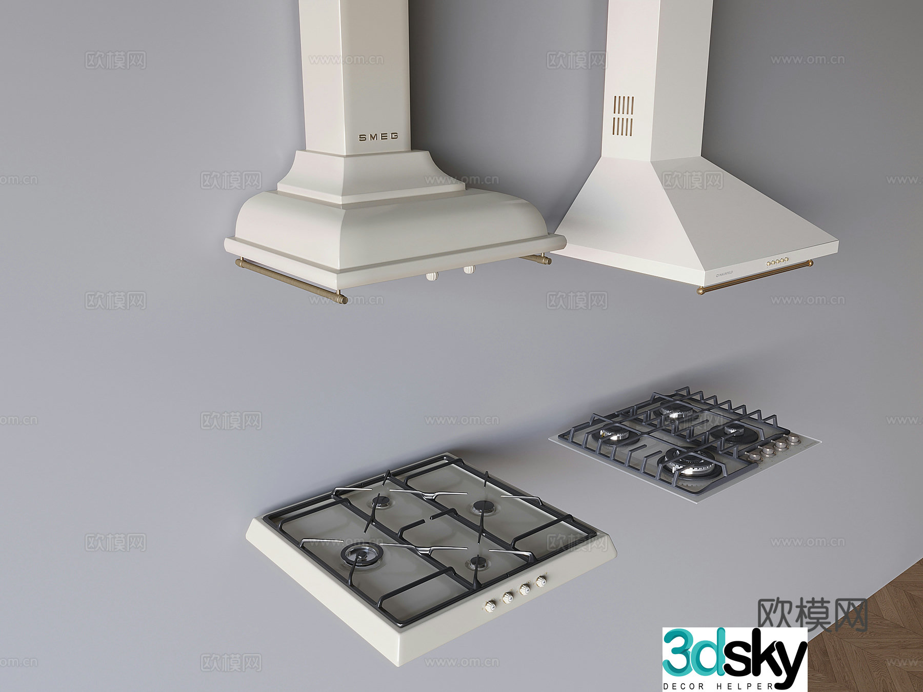 European -style wall -mounted range hood four -hole gas stove hood stove 3D model