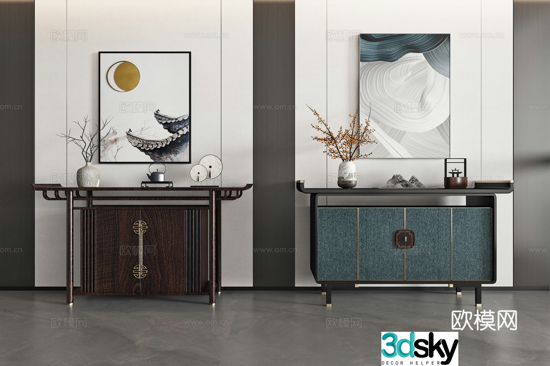 New Chinese Porch Cabinet Scenic Cabinet 3D Model