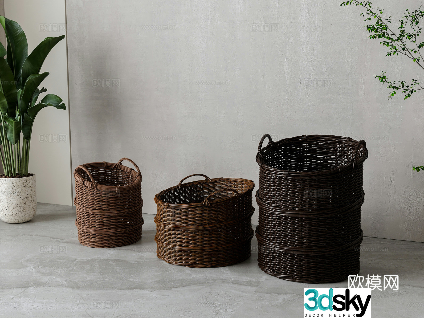 Wasabi weaving bamboo basket 3D model