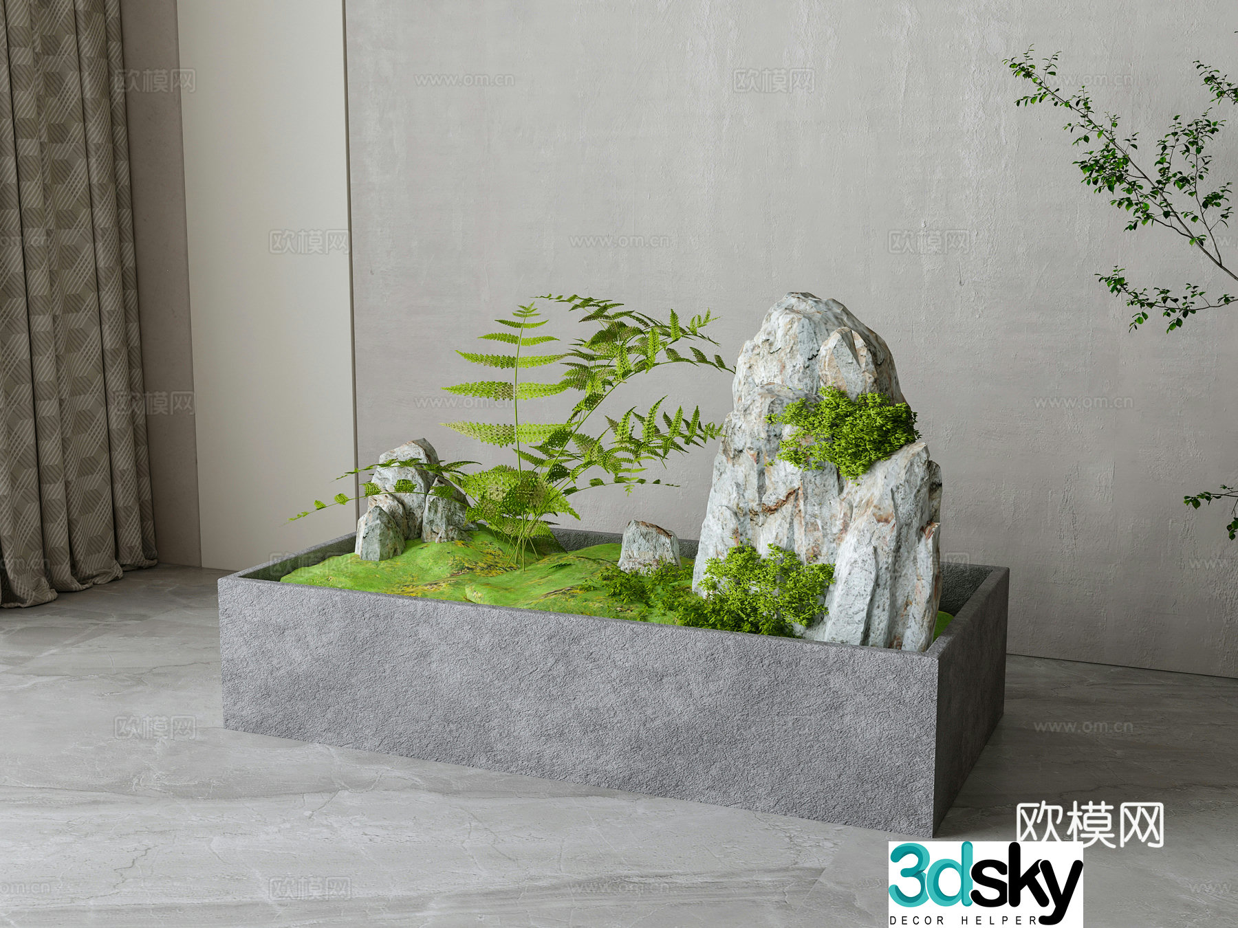 Modern rockery green plant sketch 3D model