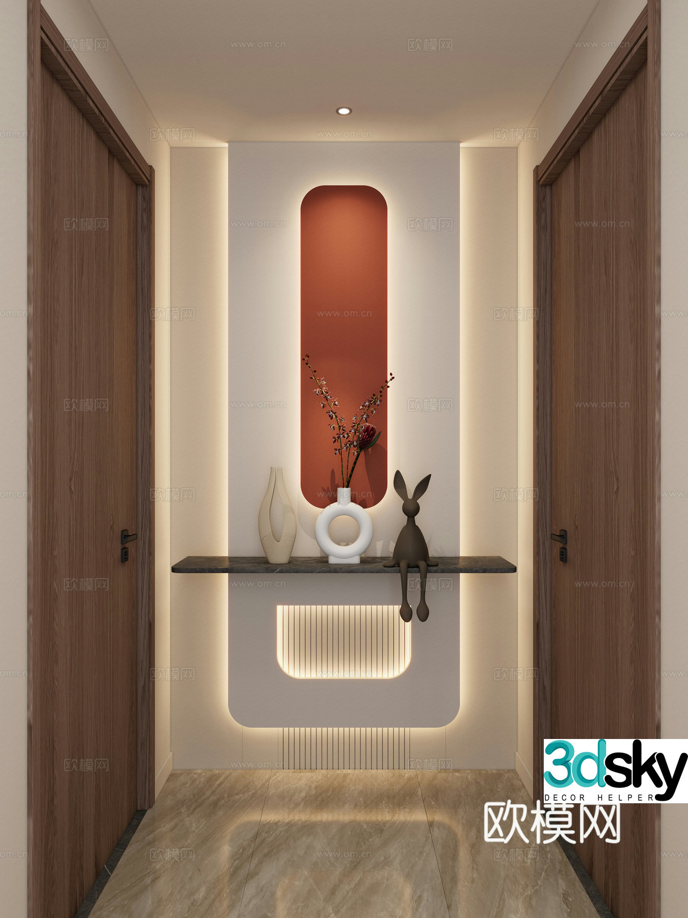 Modern corridor end view entrance entrance 3D model