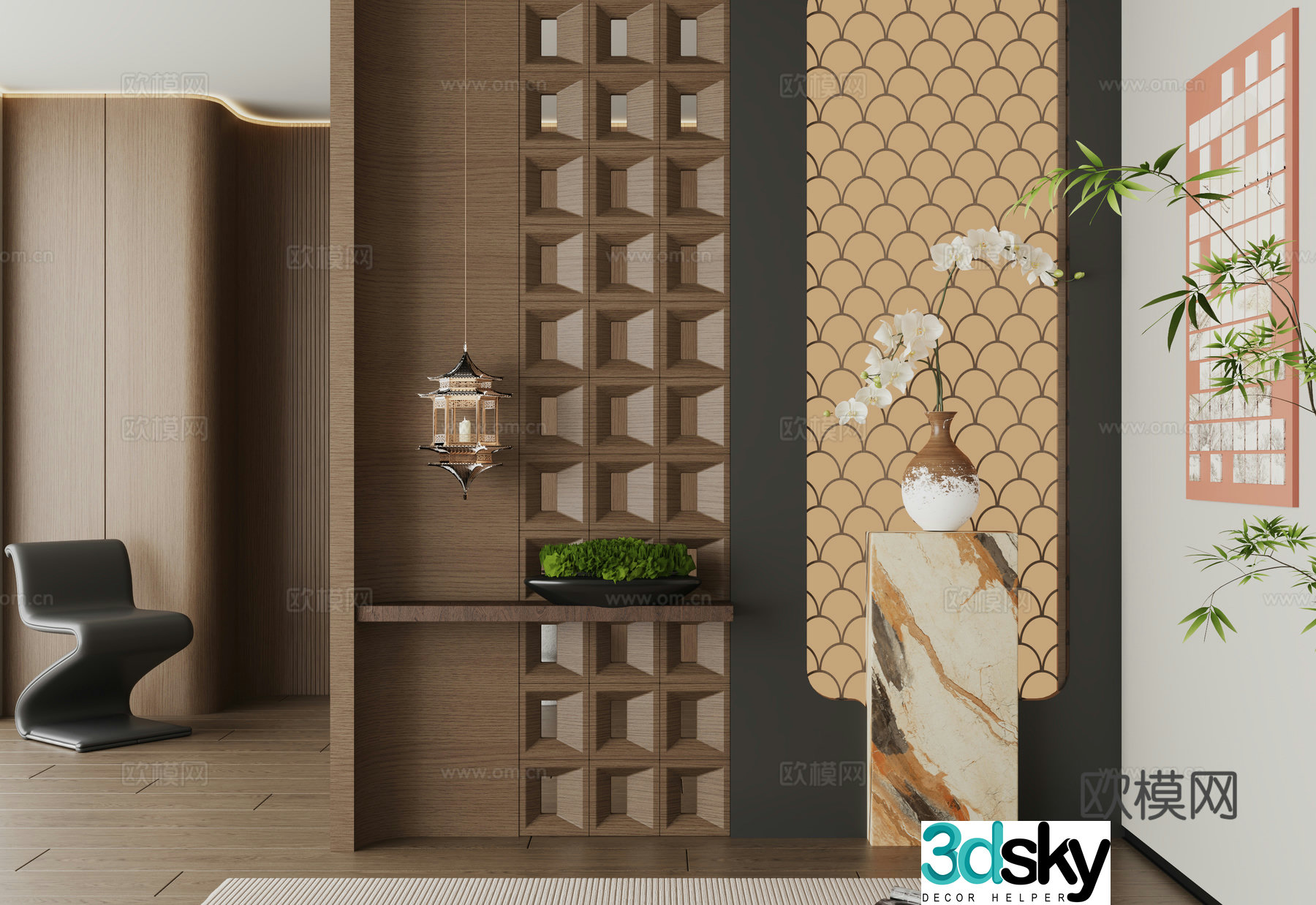 New Chinese style entrance partition Decorative entrance 3D model