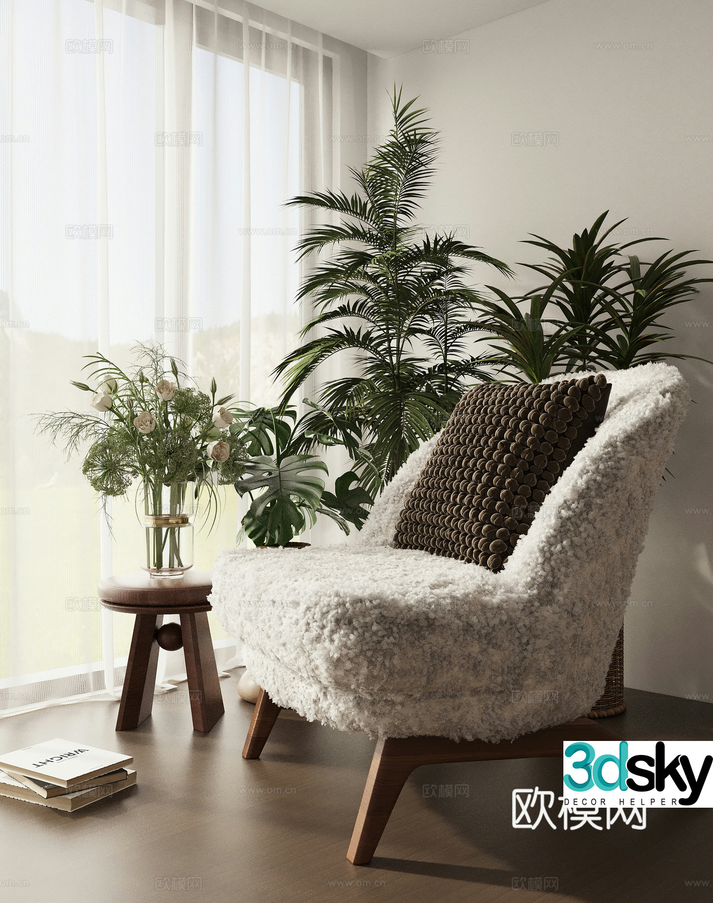 Silent plush chair casual chair 3D model