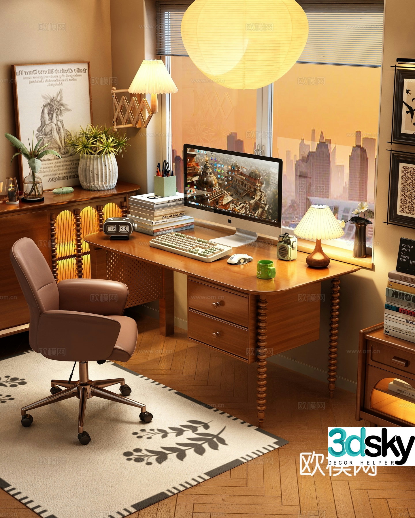 Middle-aged style desk and chair 3D model