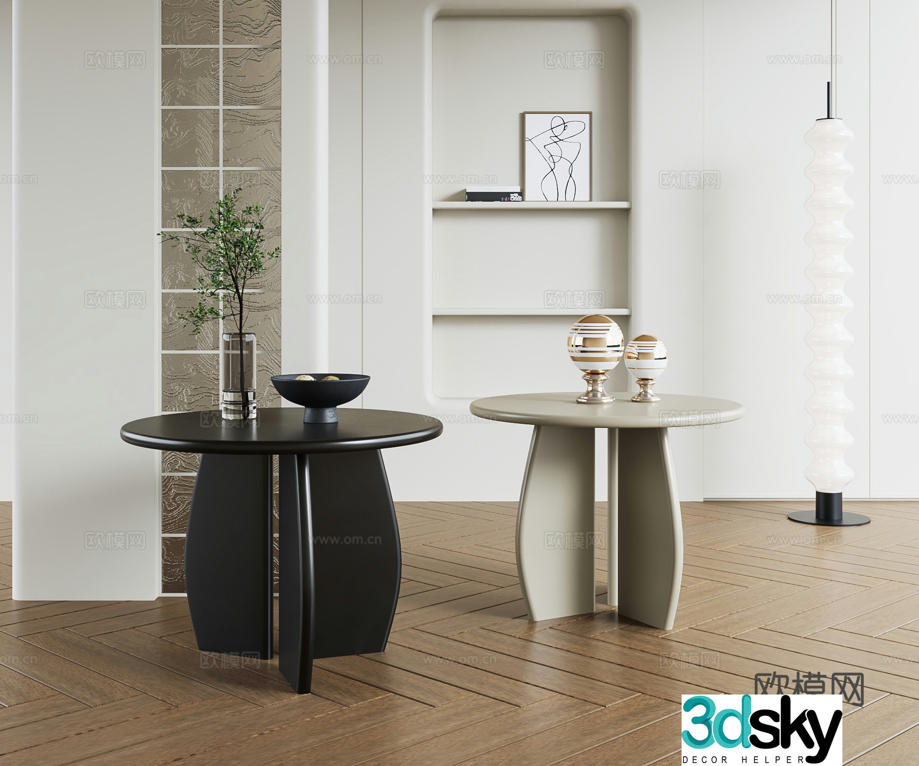 Modern round table side table angle table 3D model