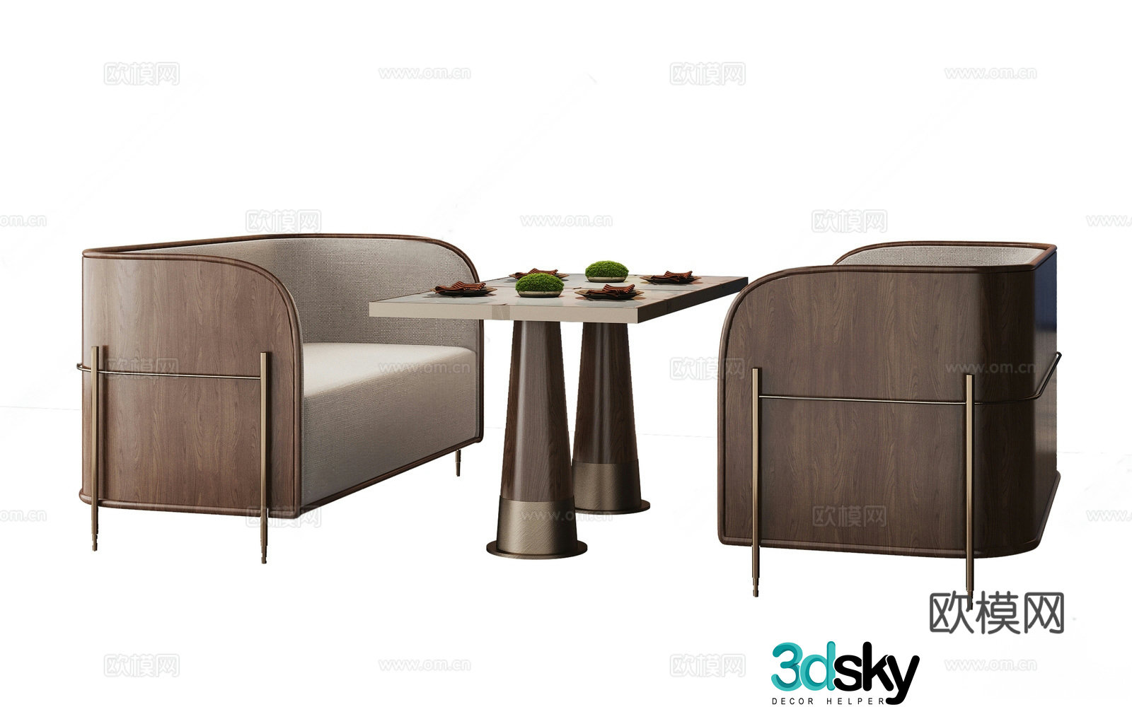 Modern booth dining table and chair 3d model