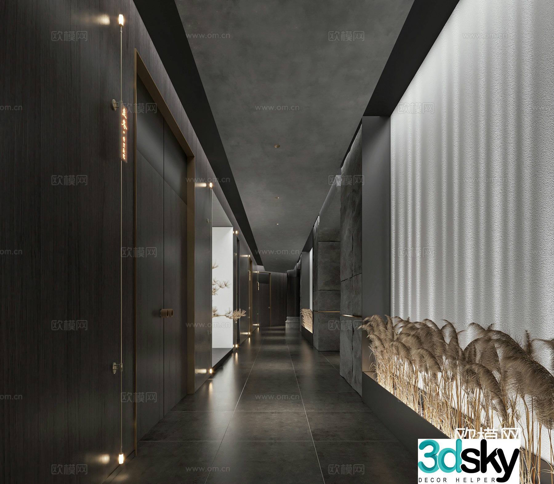 Modern hotel catering corridor aisle 3D model
