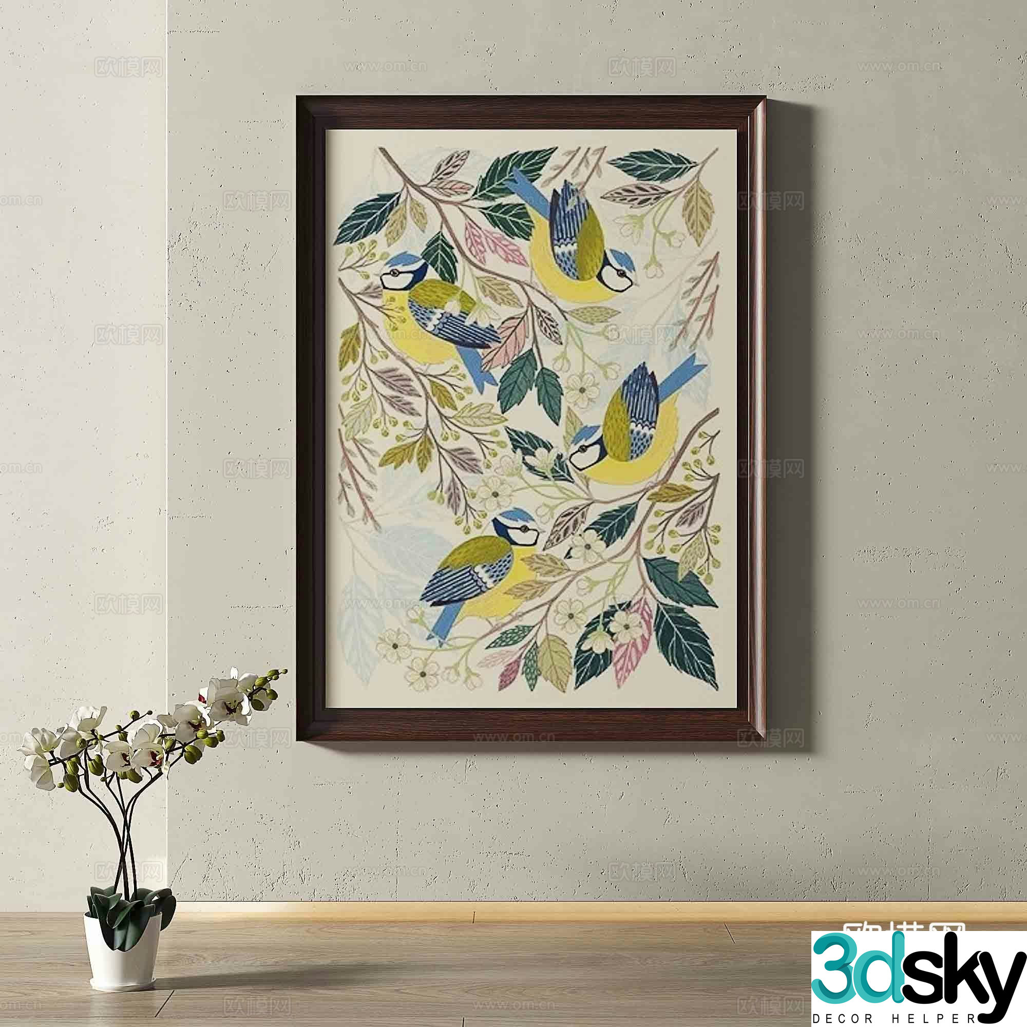 Middle-aged flower painting decorative painting 3d model