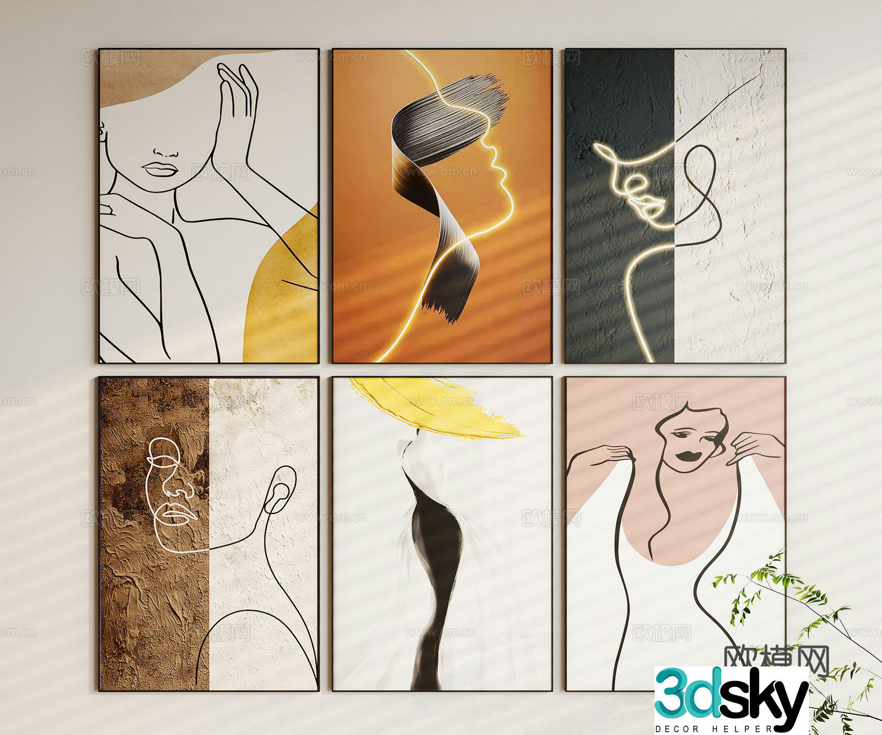 Modern texture painting decorative painting 3d model