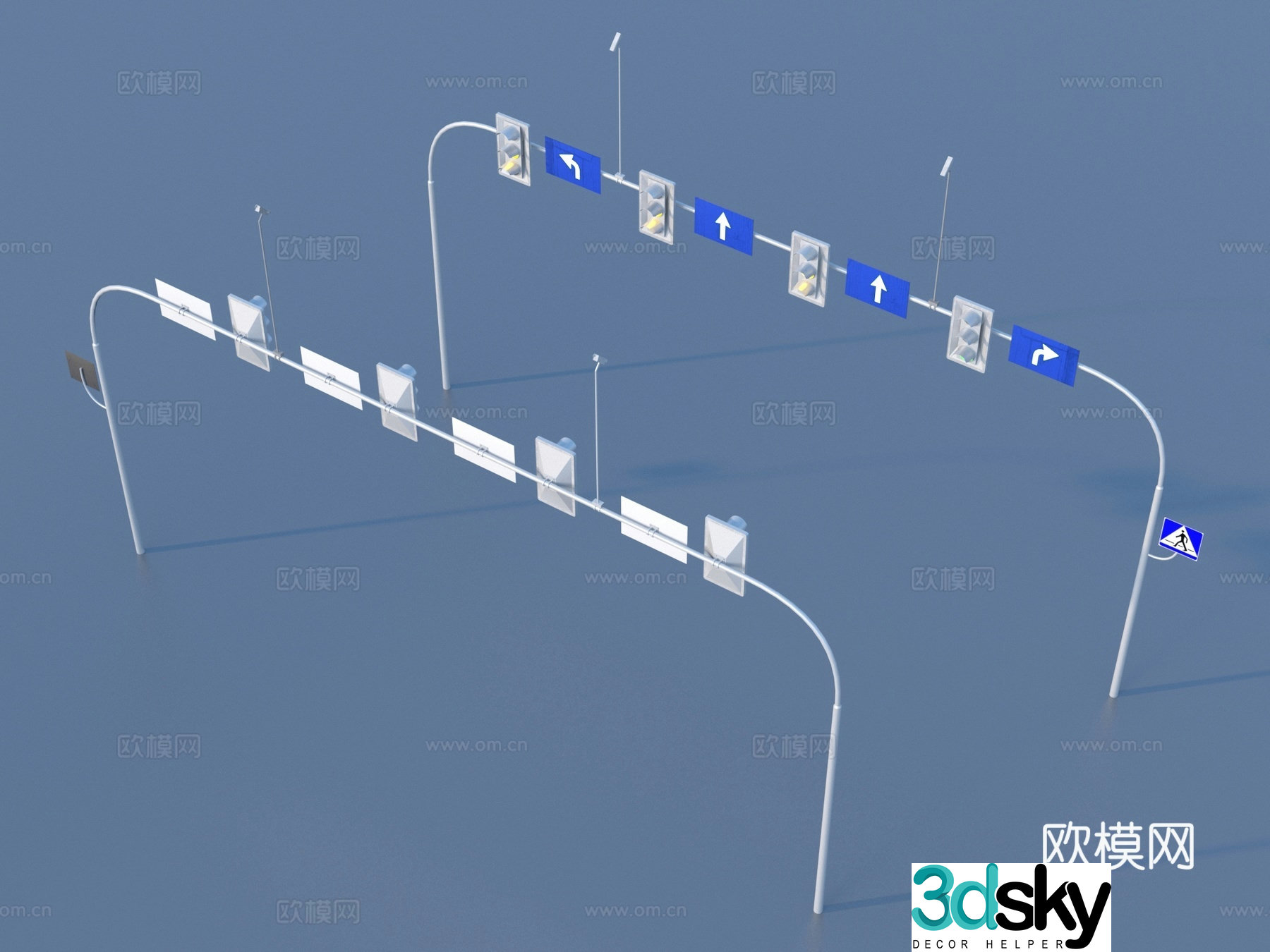 Road signs intersection signs traffic lights 3D model