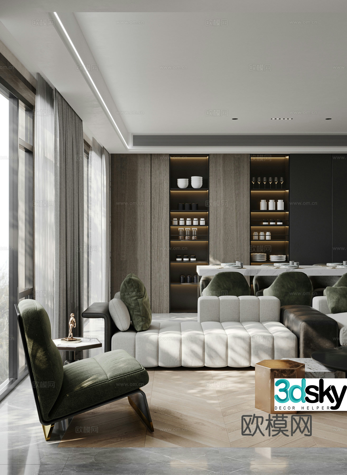 Modern living and dining room 3d model
