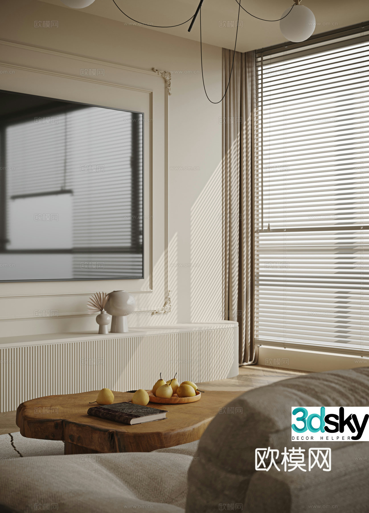 Wasabi coffee table fruit plate venetian blind TV cabinet 3D model