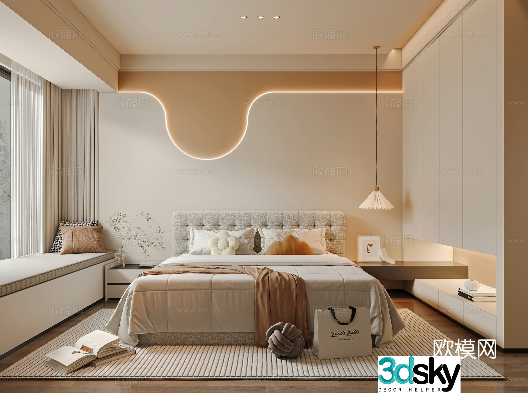 Creamy Bedroom Master Bedroom 3D Model
