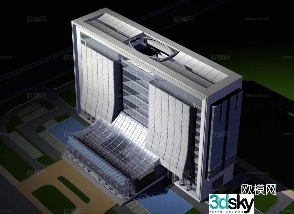 Multi-story public building office building appearance 3D model