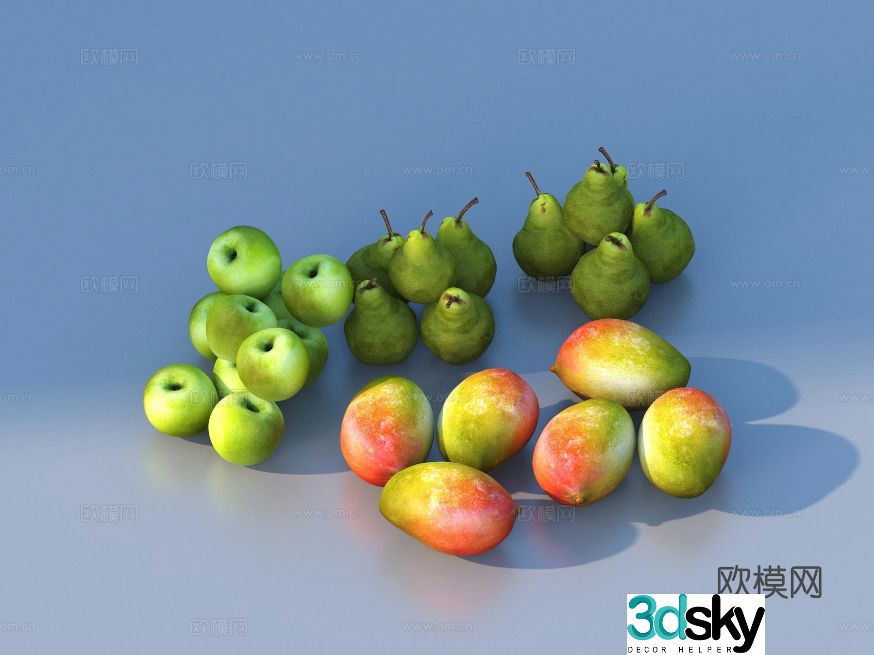fruit mango apple pear 3d model
