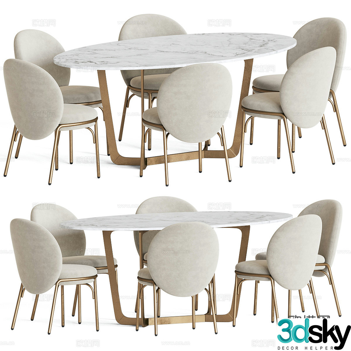 Modern dining table and chair 3d model