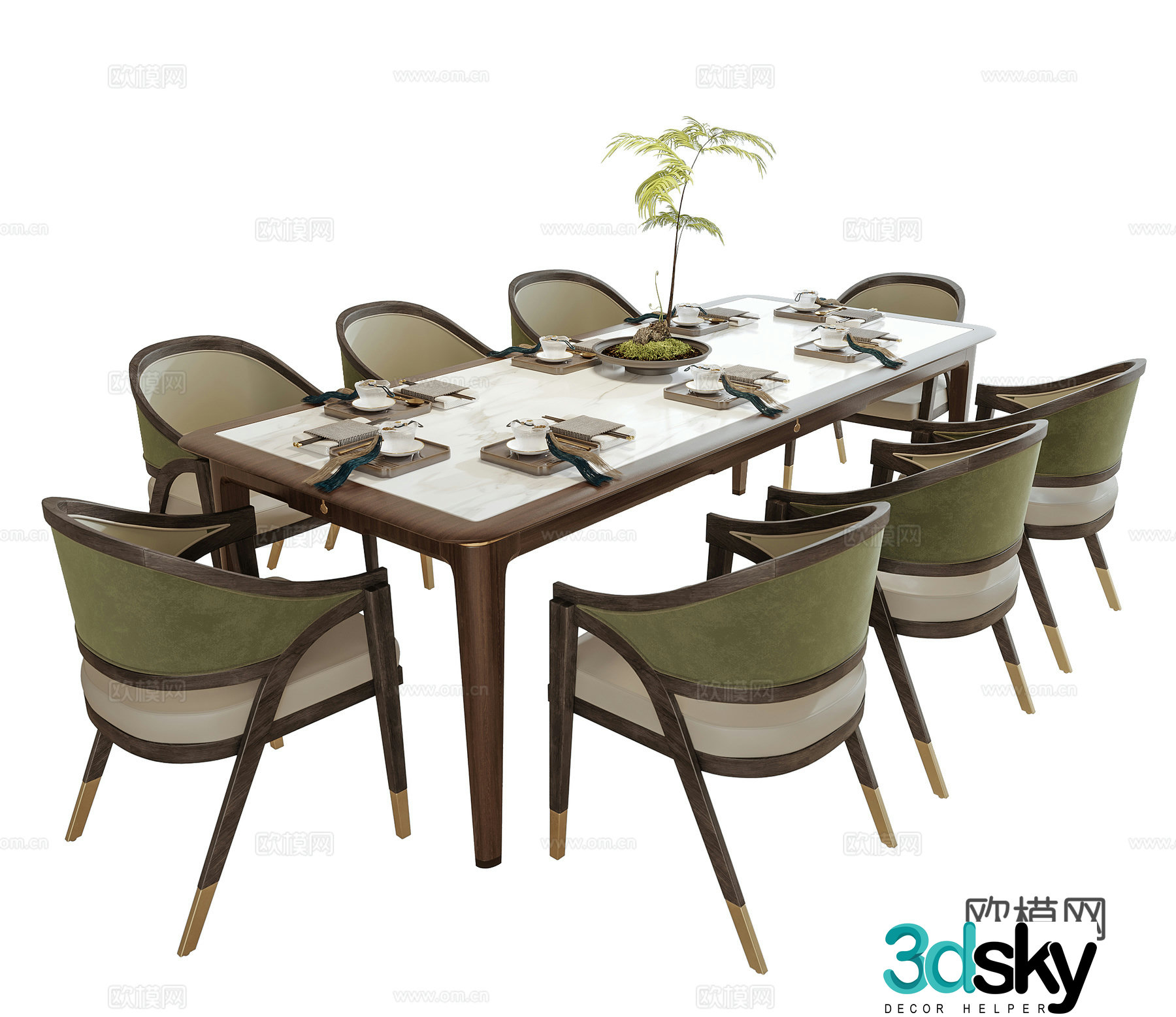 New Chinese dining table and chairs 3d model