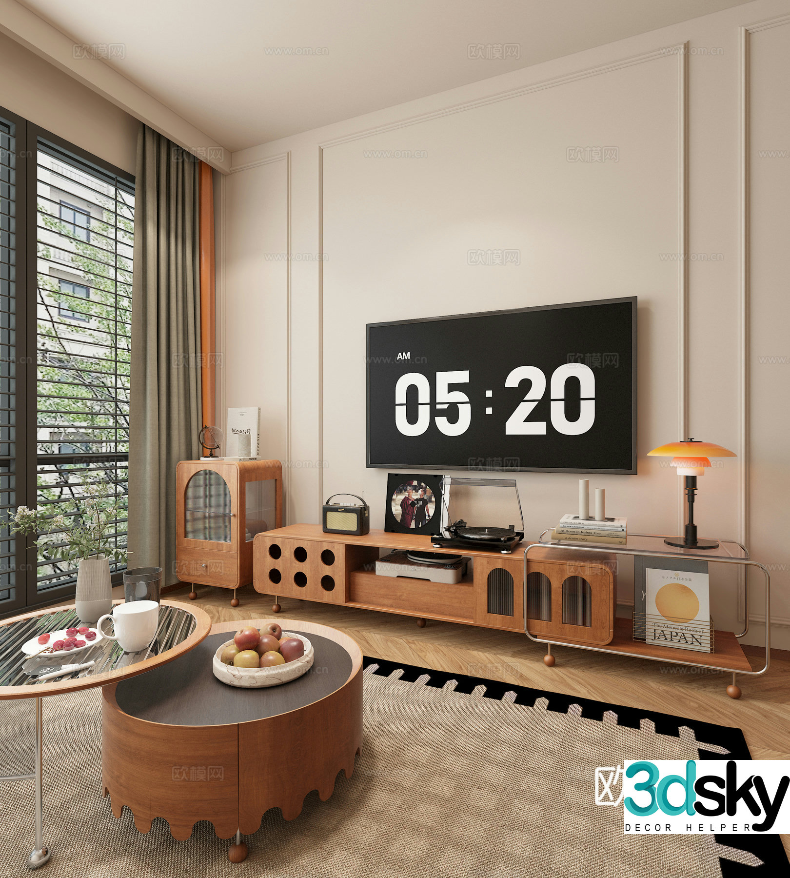 Middle-aged TV background wall 3d model