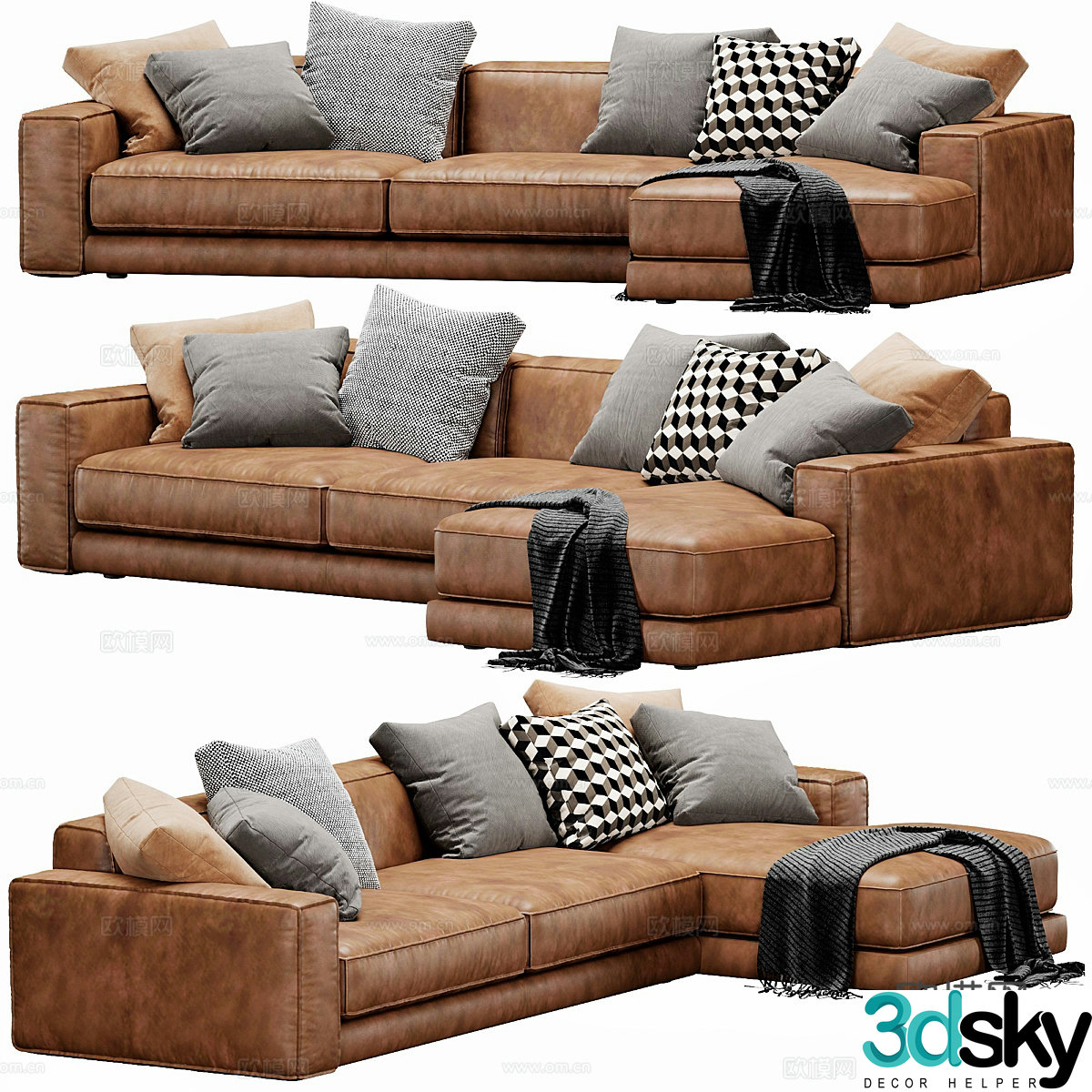 Leather sofa multi-person sofa 3d model