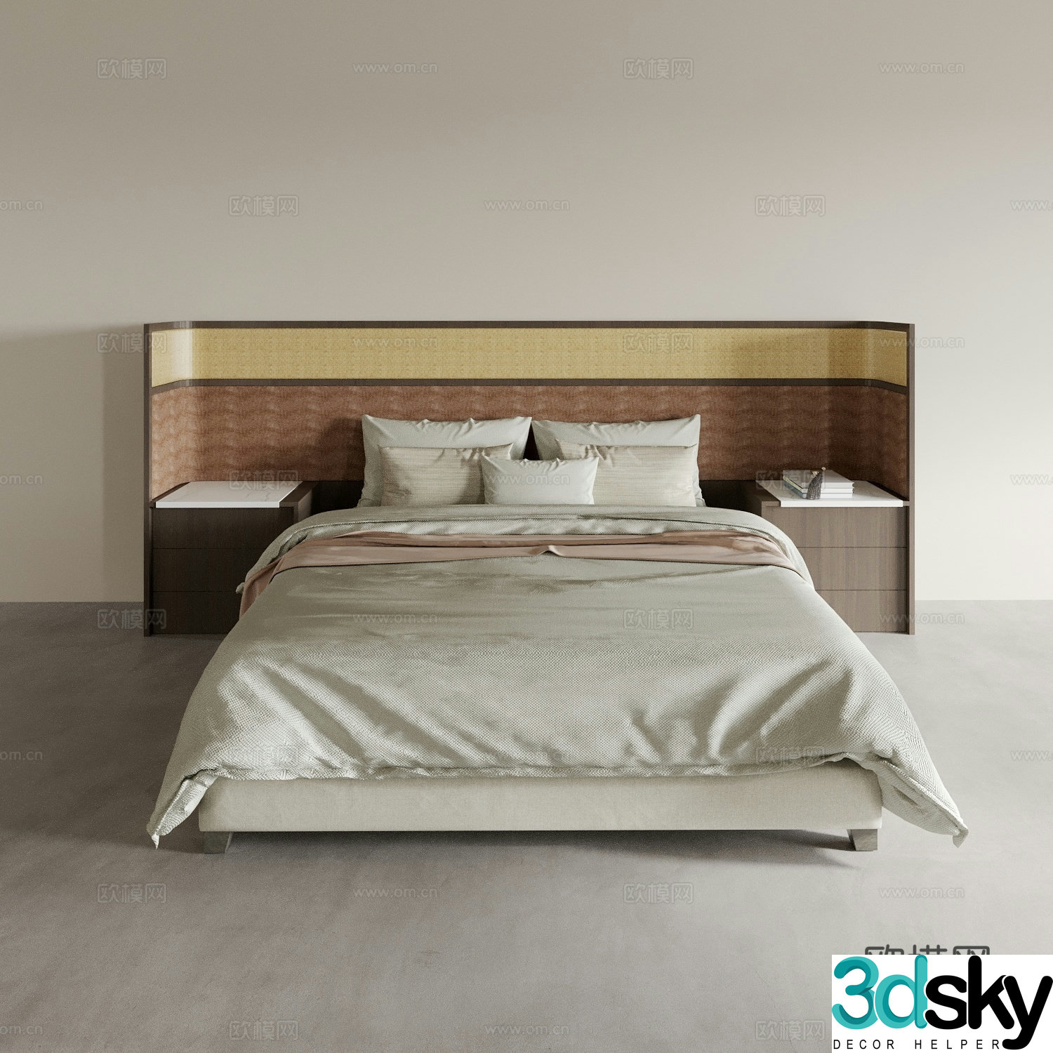 New Chinese style double bed 3d model